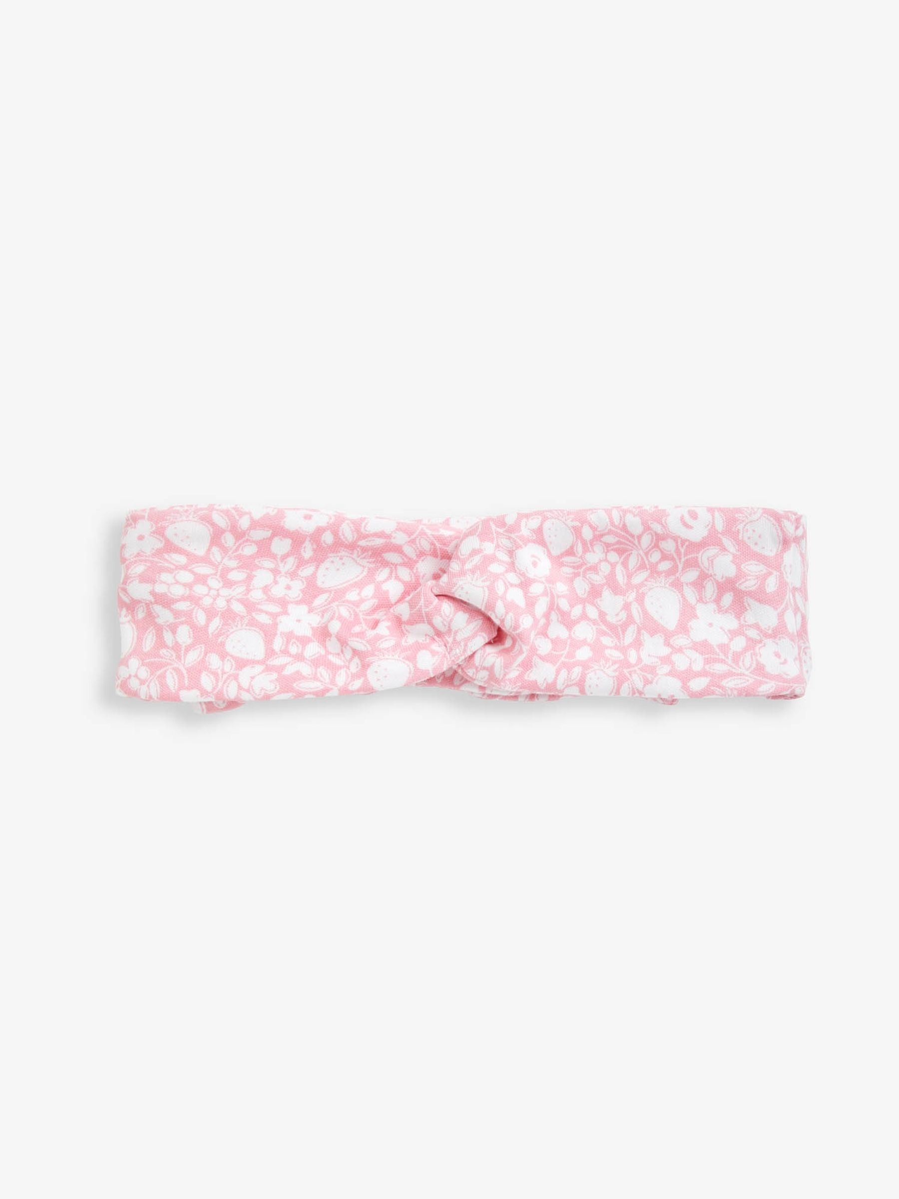 Pink 2-Piece Strawberry Floral Print Smocked Romper & Headband Set - Image 3 of 4