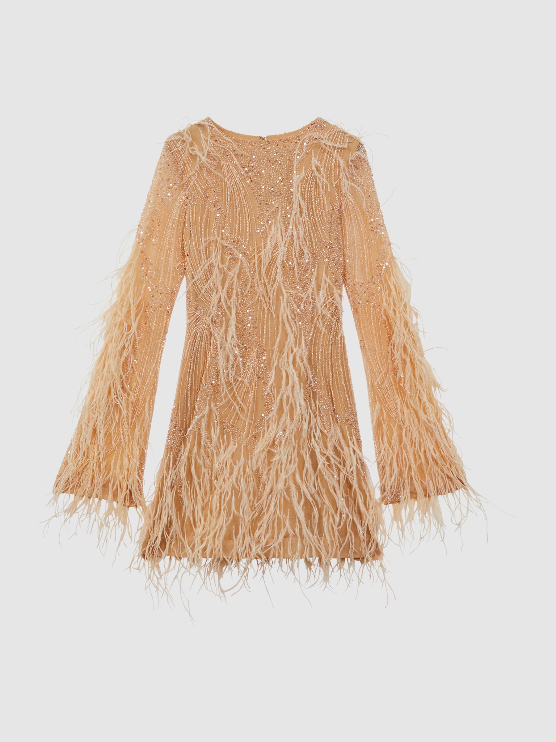Rachel Gilbert Embellished Feather Mini Dress in Blush - Image 2 of 7