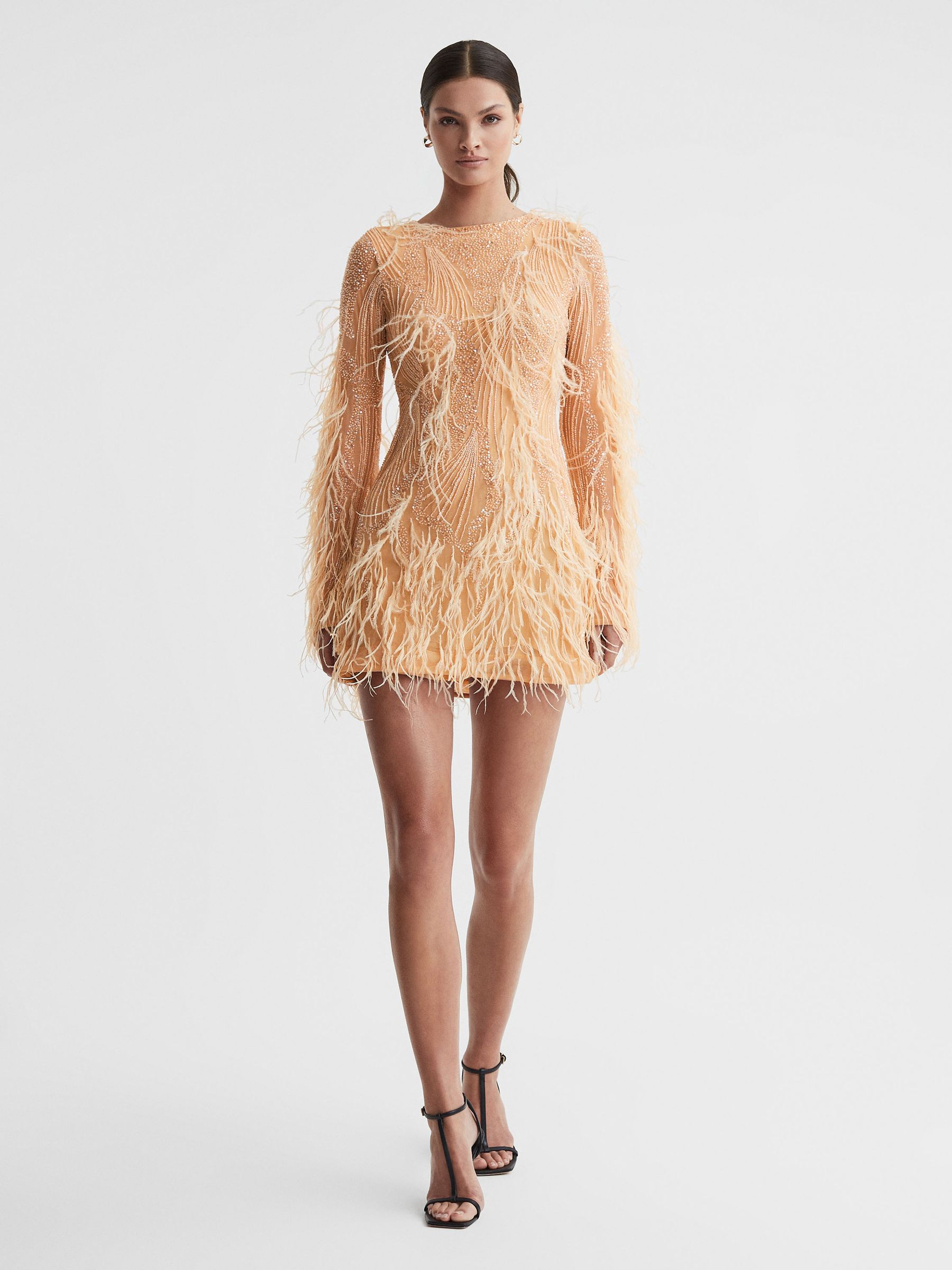 Rachel Gilbert Embellished Feather Mini Dress in Blush - Image 3 of 7