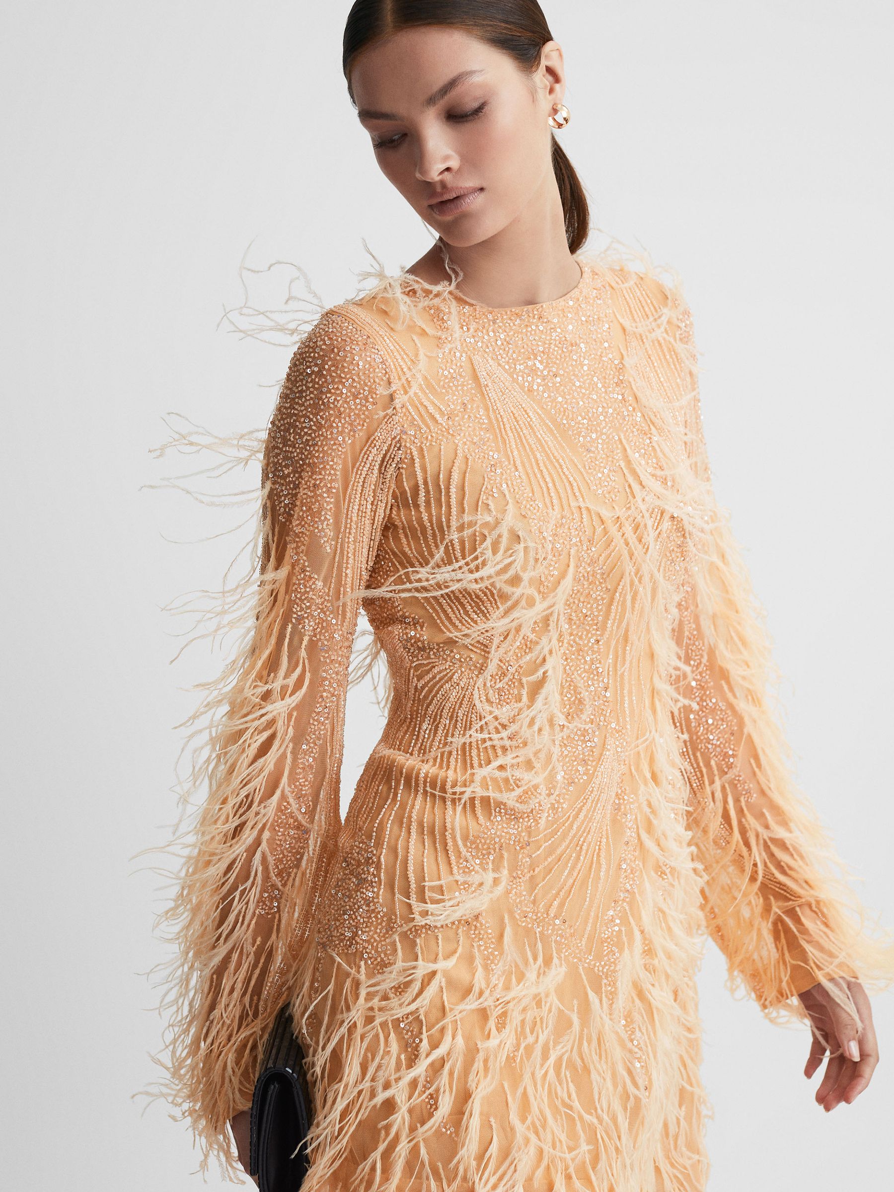Rachel Gilbert Embellished Feather Mini Dress in Blush - Image 6 of 7