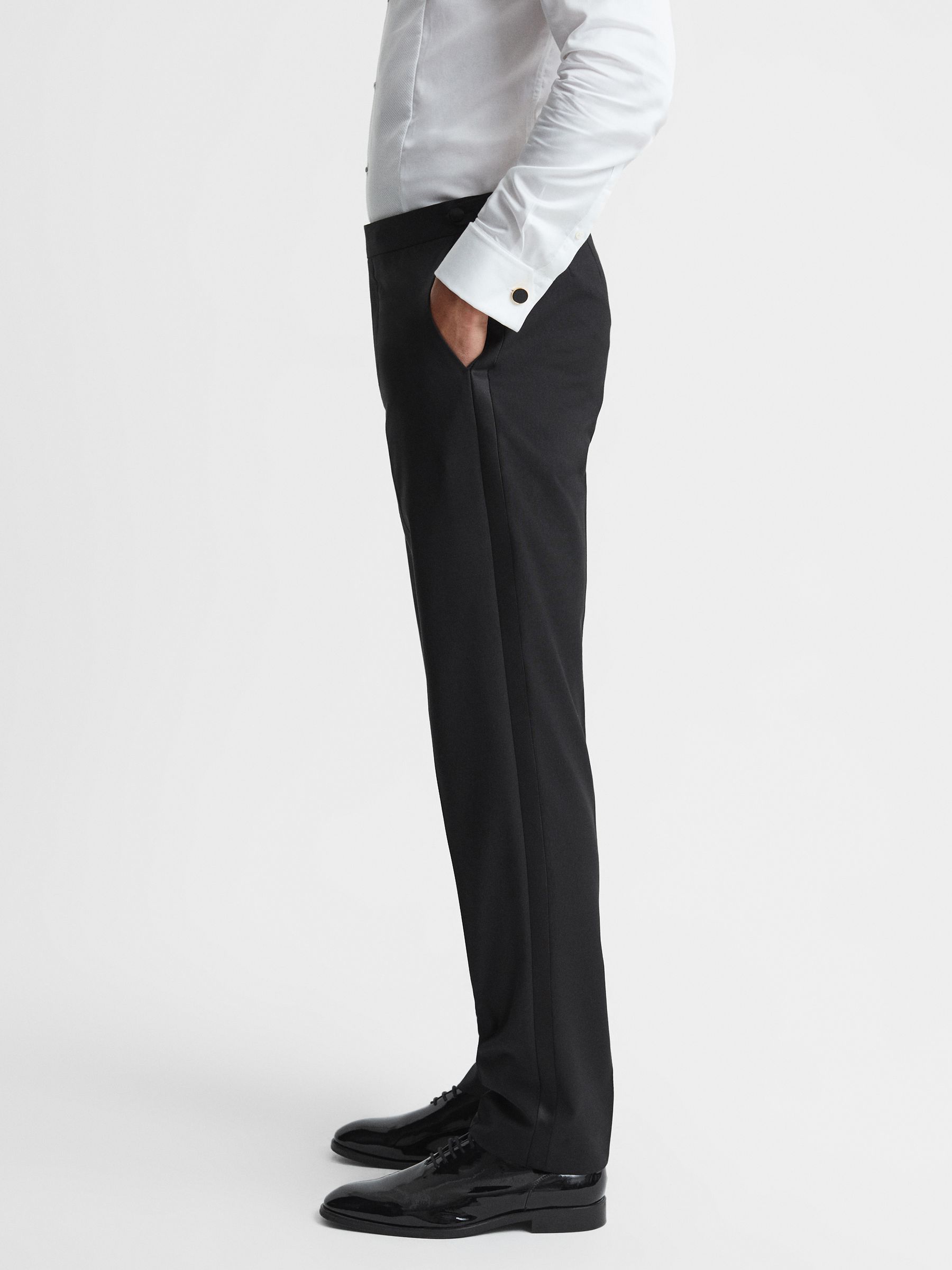Satin Trim Modern Fit Tuxedo Trousers in Black - Image 1 of 6