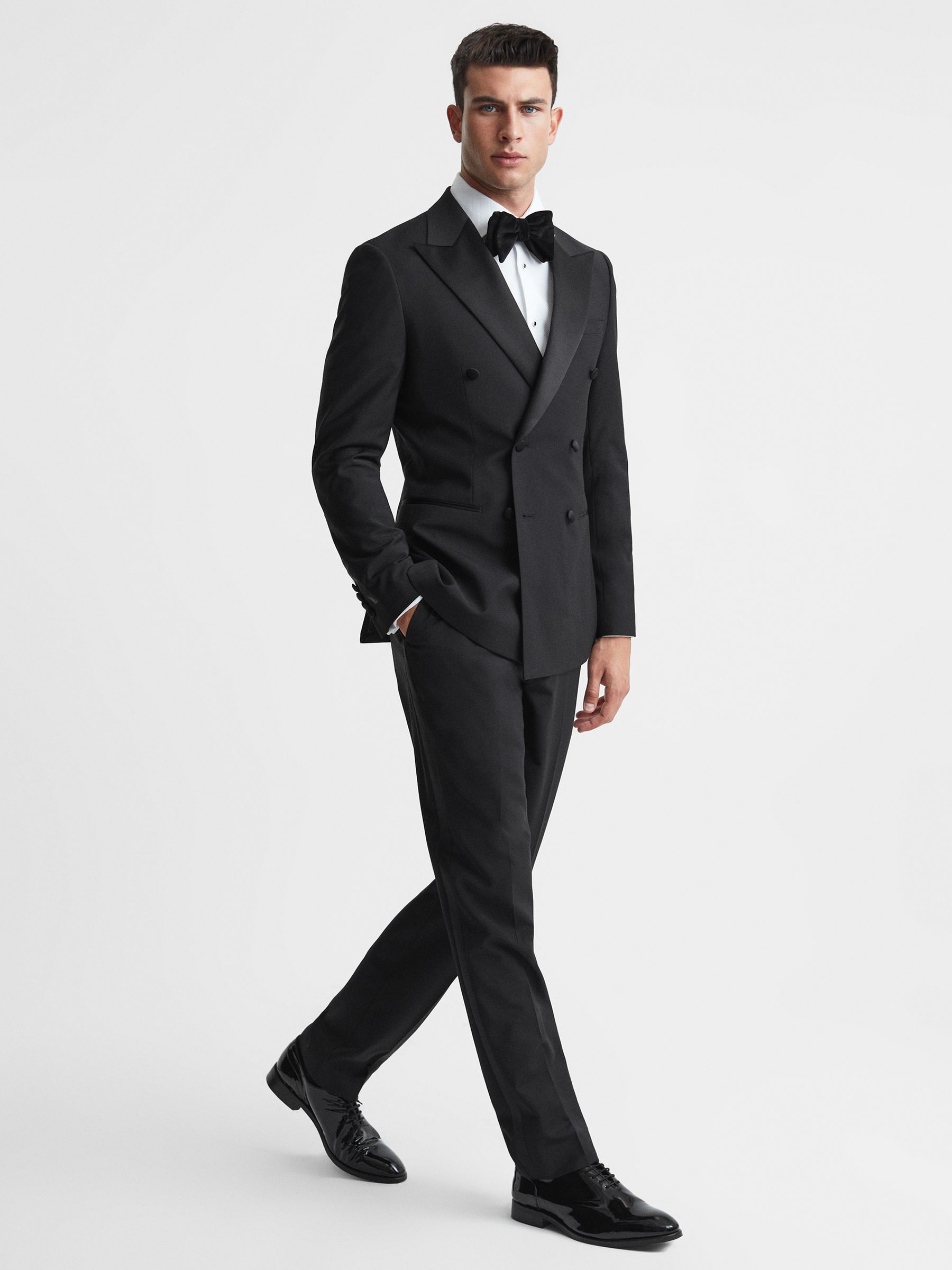 Satin Trim Modern Fit Tuxedo Trousers in Black - Image 3 of 6