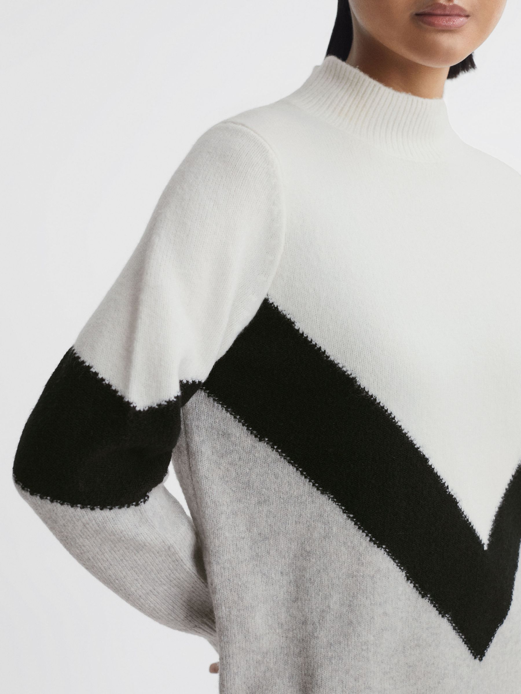 Colourblock Funnel Neck Jumper in Ivory/Black - Image 1 of 4