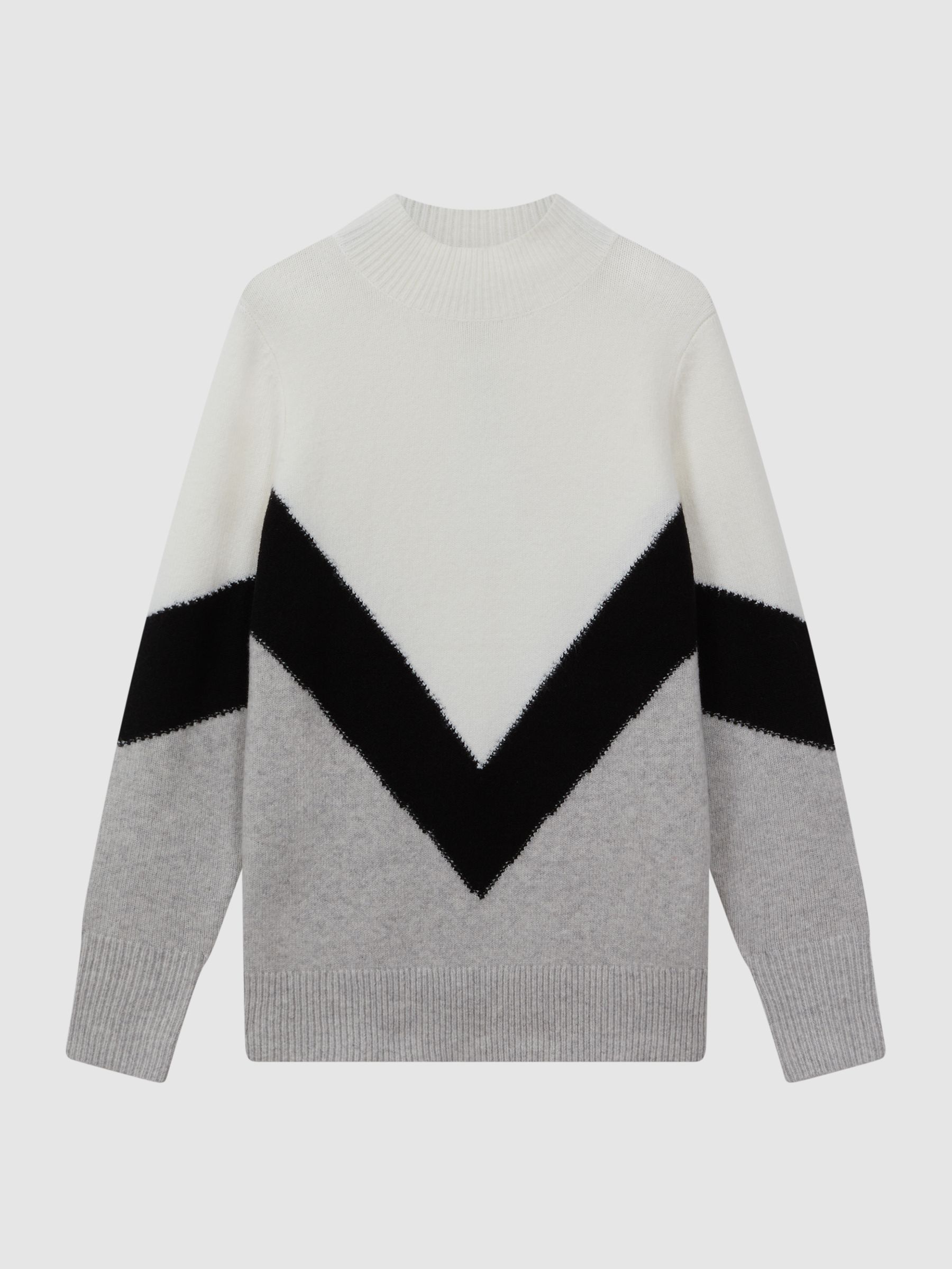Colourblock Funnel Neck Jumper in Ivory/Black - Image 2 of 4 Colourblock Funnel Neck Jumper in Ivory/Black - Image 2 of 4