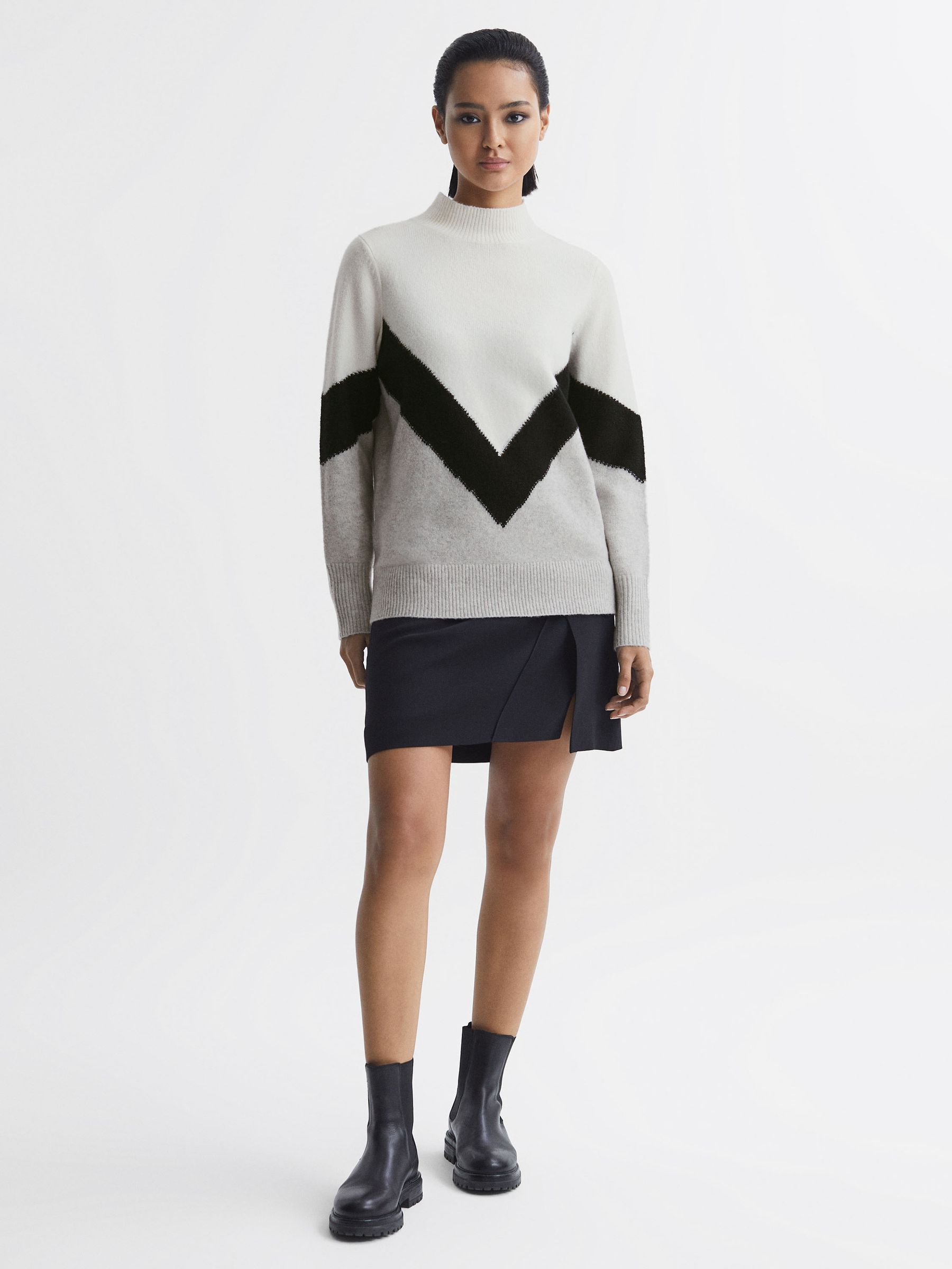 Colourblock Funnel Neck Jumper in Ivory/Black - Image 3 of 4