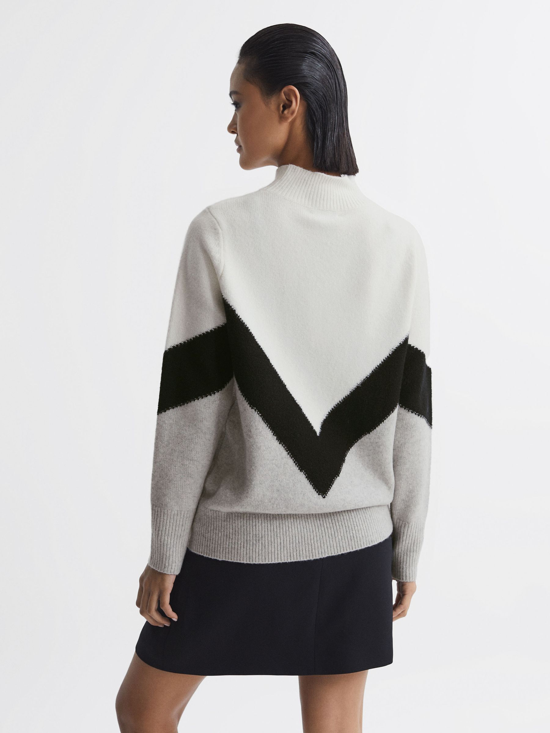 Colourblock Funnel Neck Jumper in Ivory/Black - Image 4 of 4