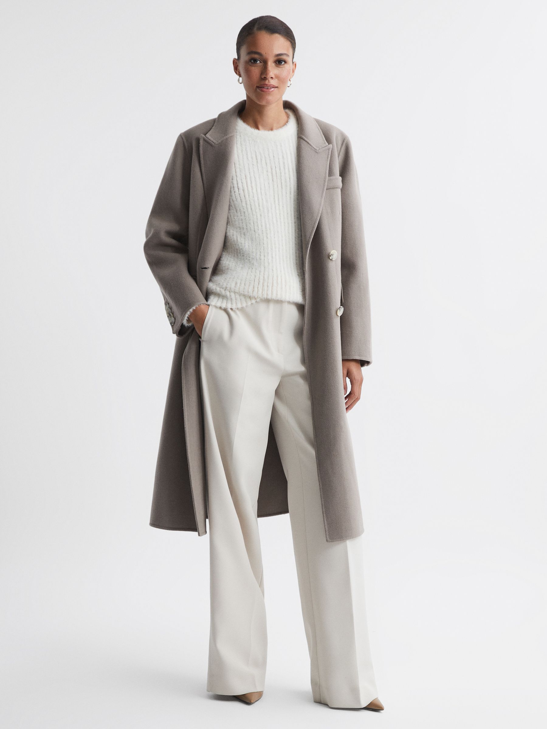 Meotine Beige Wool Mid Length Coat in Beige - Image 3 of 7