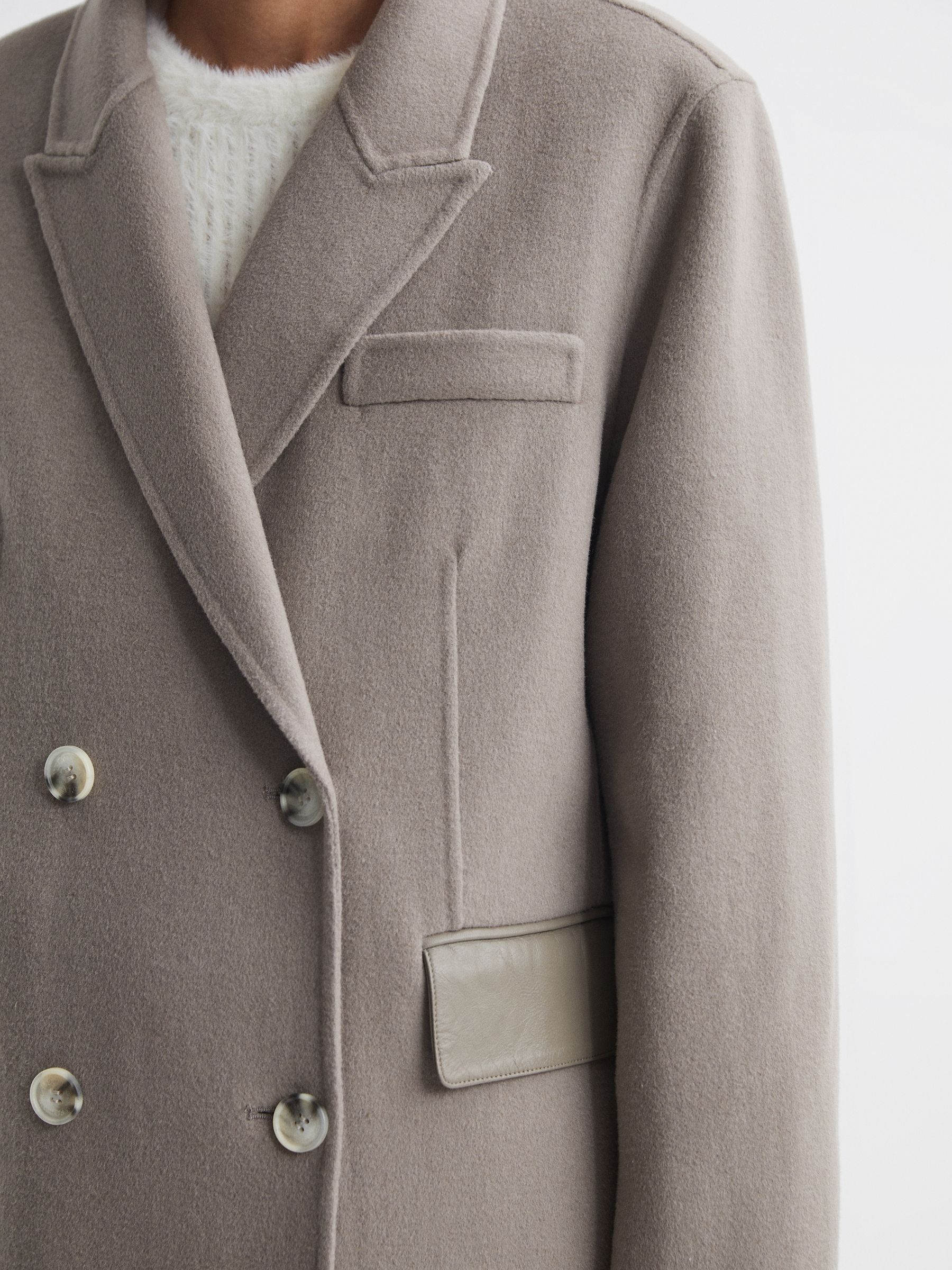 Meotine Beige Wool Mid Length Coat in Beige - Image 4 of 7