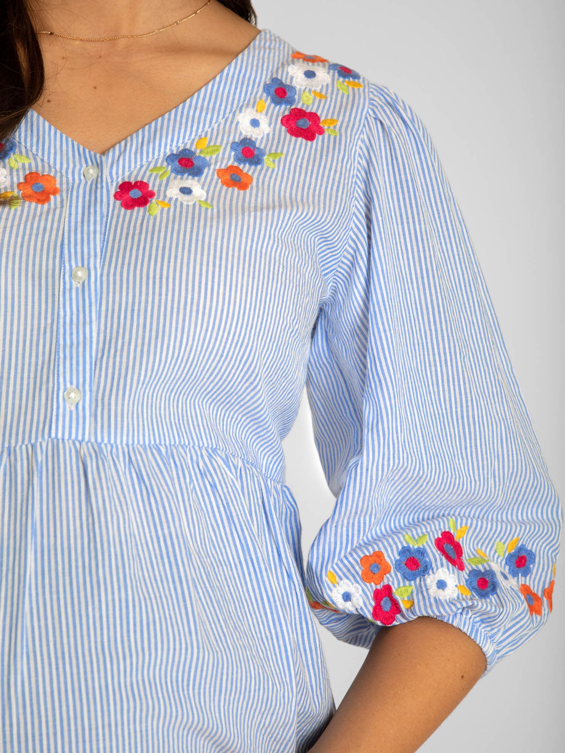 Blue Stripe Embroidered Maternity Shirt - Image 3 of 3