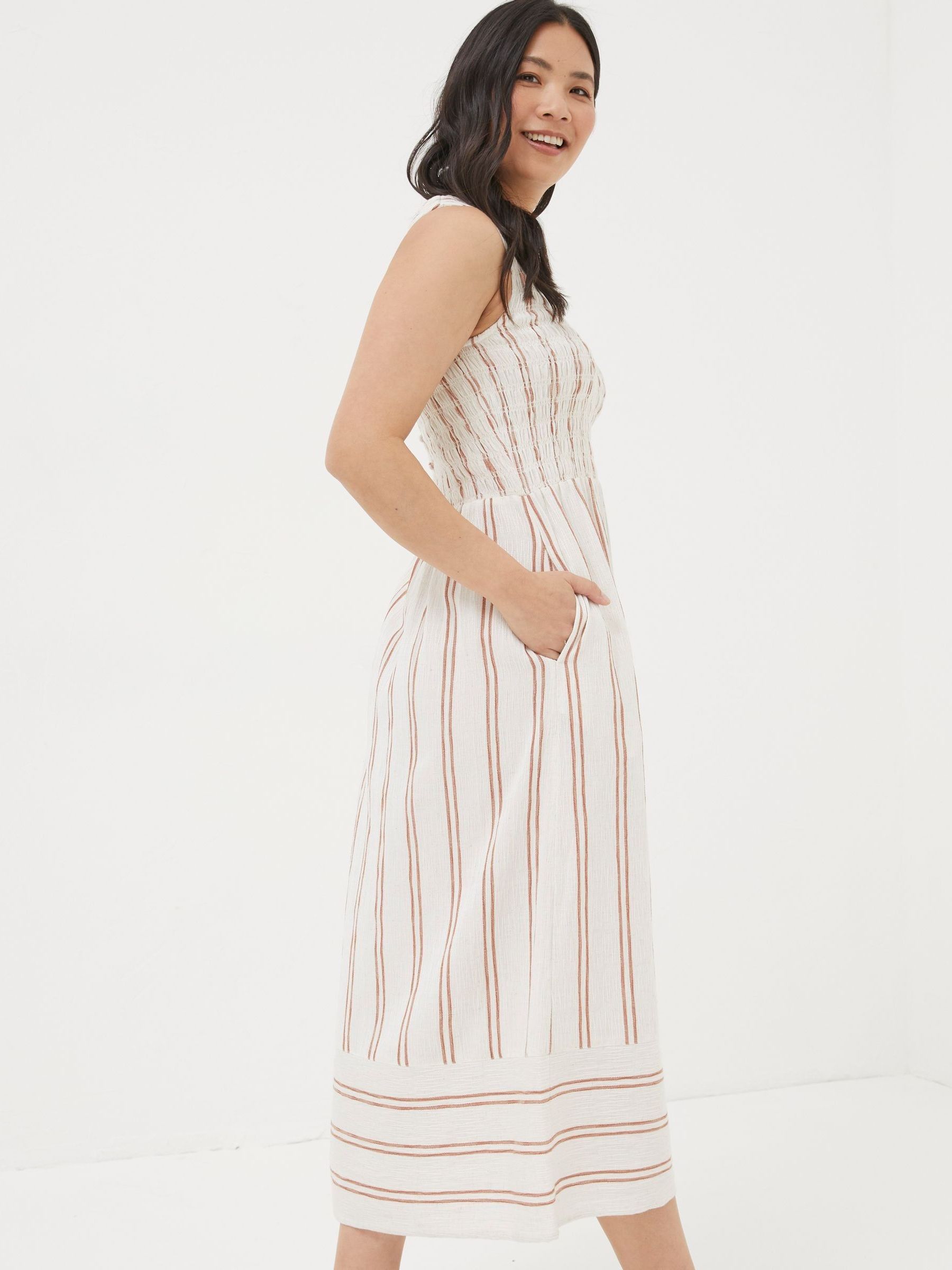Aria Natural Stripe Midi Dress With Linen - Image 2 of 7