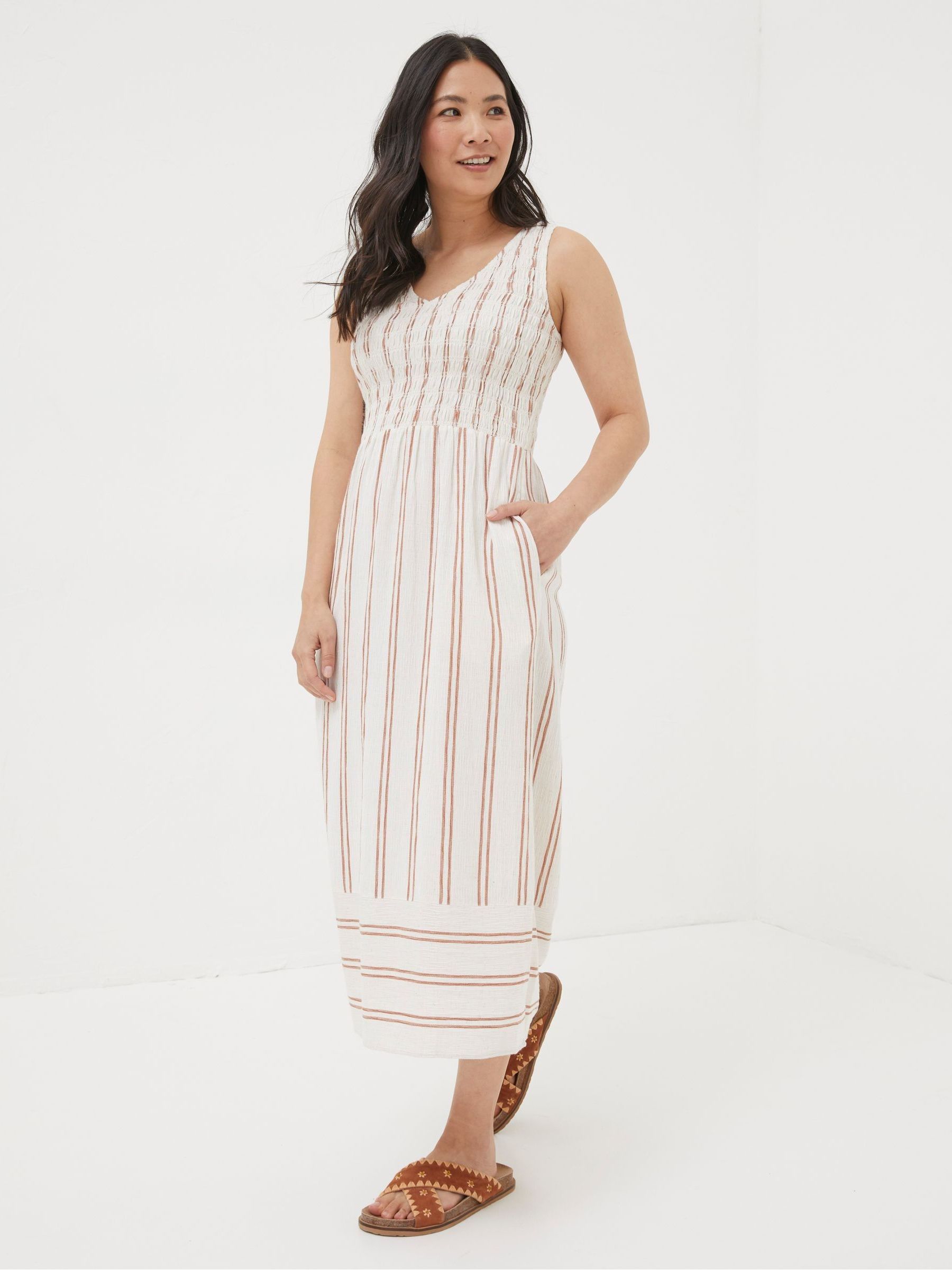 Aria Natural Stripe Midi Dress With Linen - Image 3 of 7