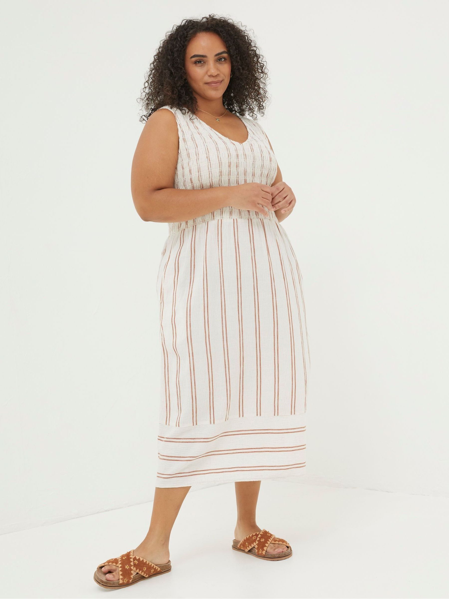 Aria Natural Stripe Midi Dress With Linen - Image 4 of 7