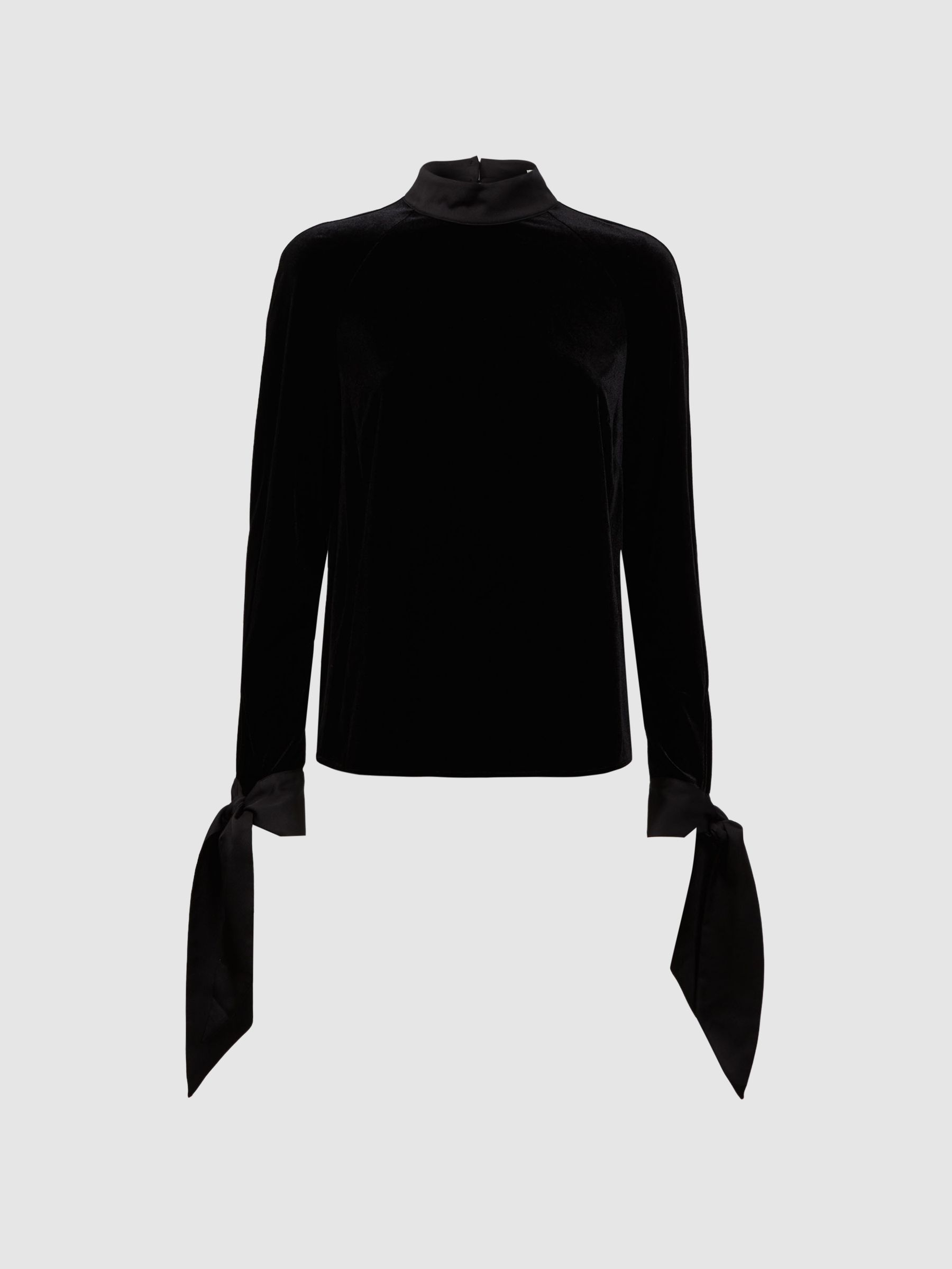 Florere Velvet Satin Detail Blouse in Black - Image 2 of 5
