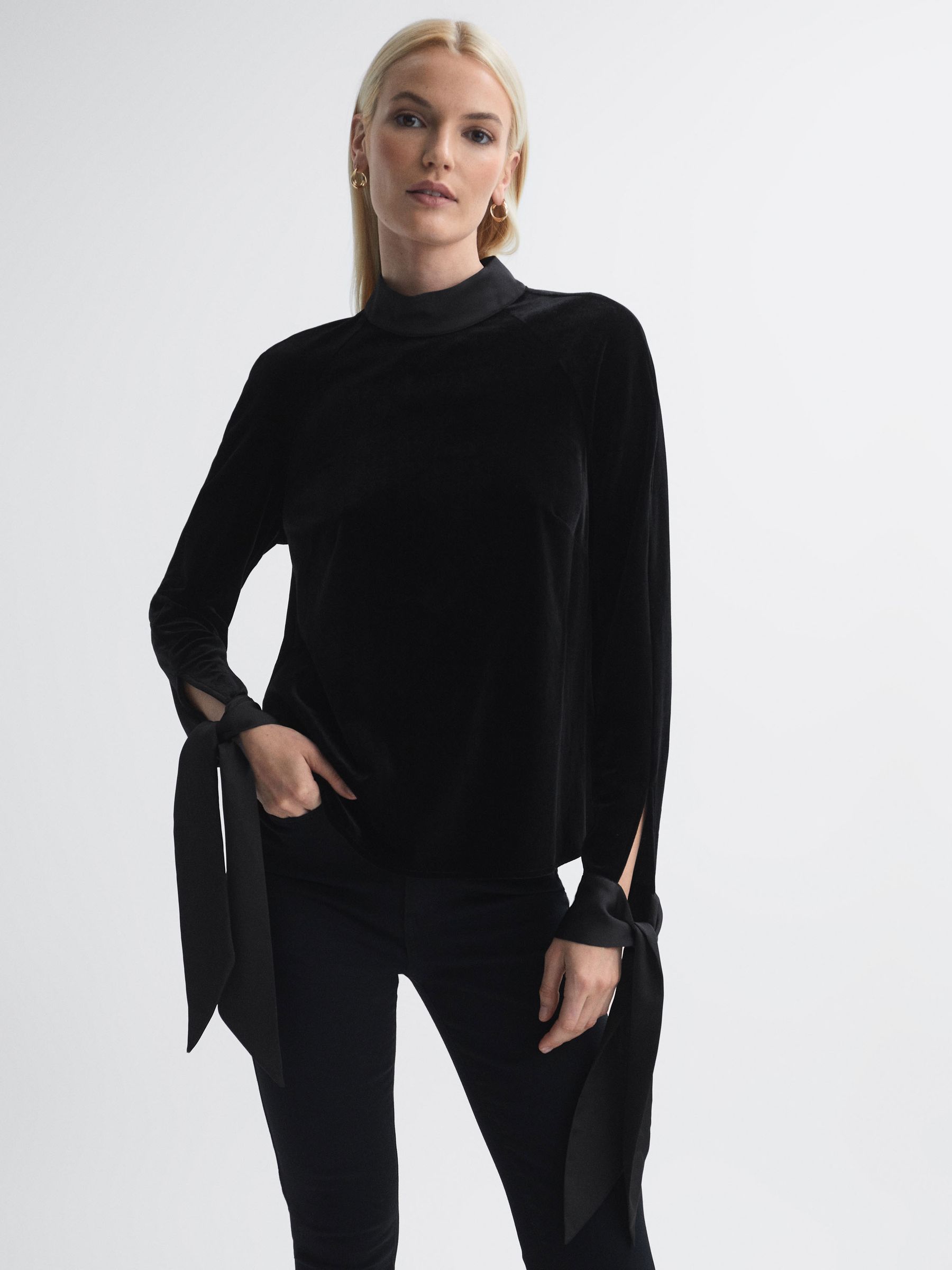 Florere Velvet Satin Detail Blouse in Black - Image 3 of 5