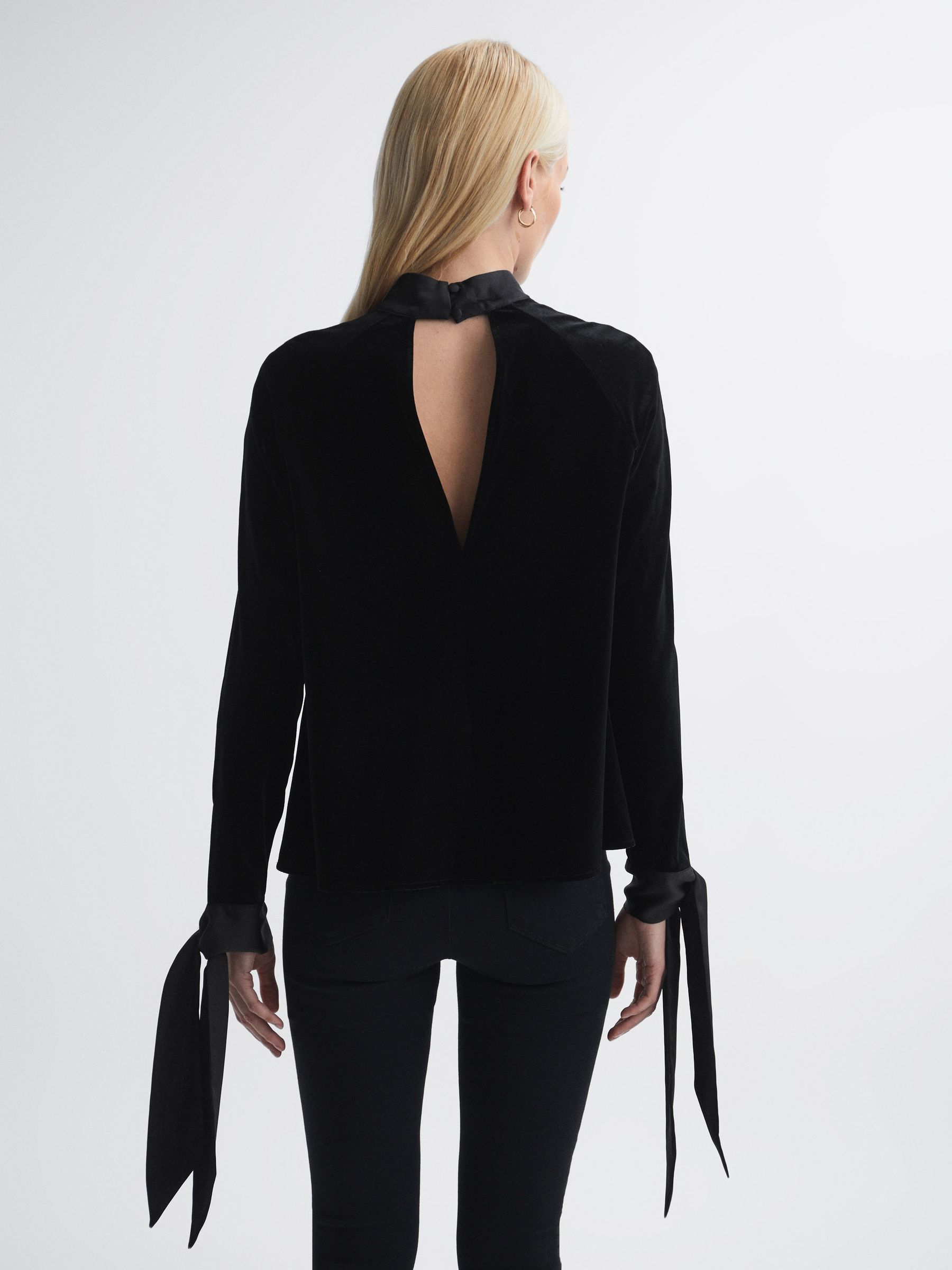 Florere Velvet Satin Detail Blouse in Black - Image 4 of 5