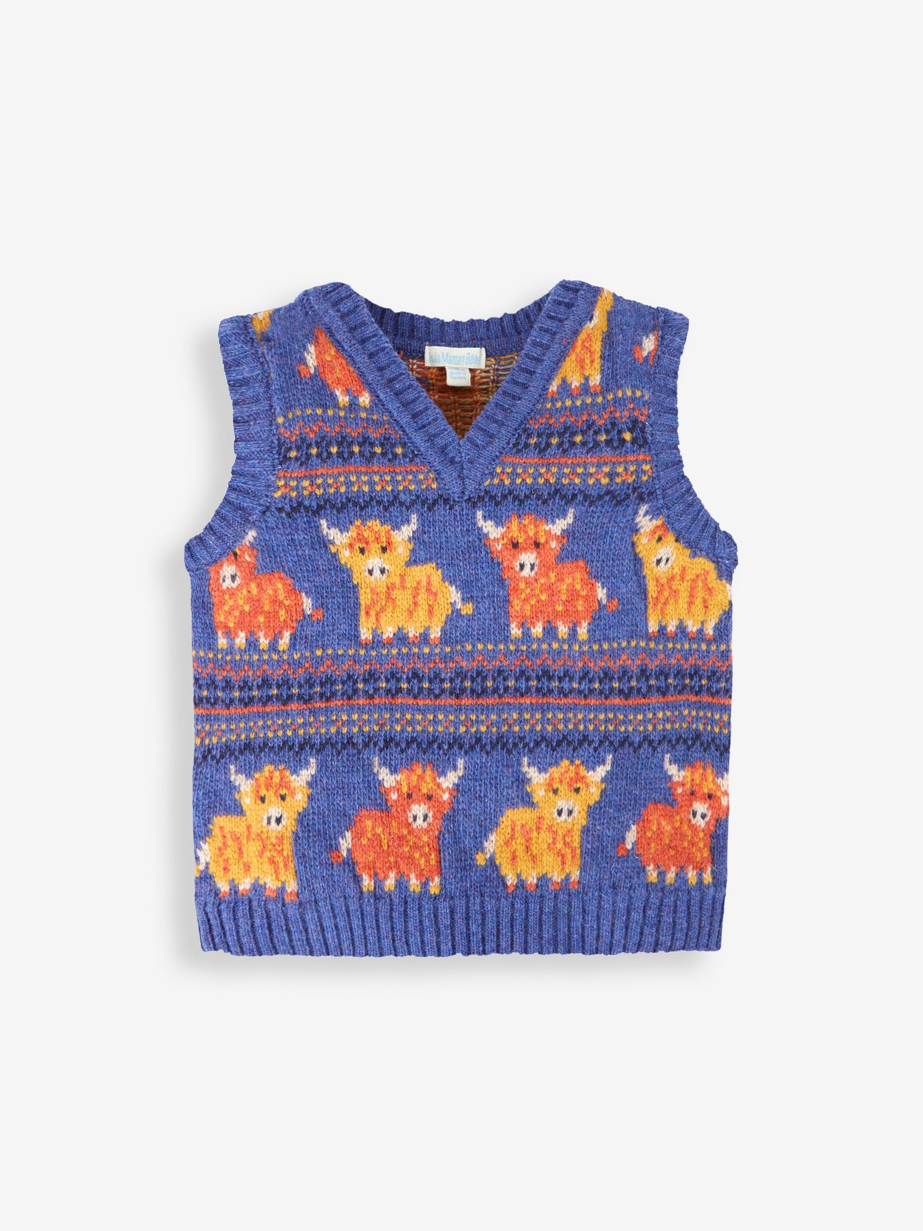Indigo Blue Highland Cow Fairisle Pattern Tank Top - Image 1 of 2