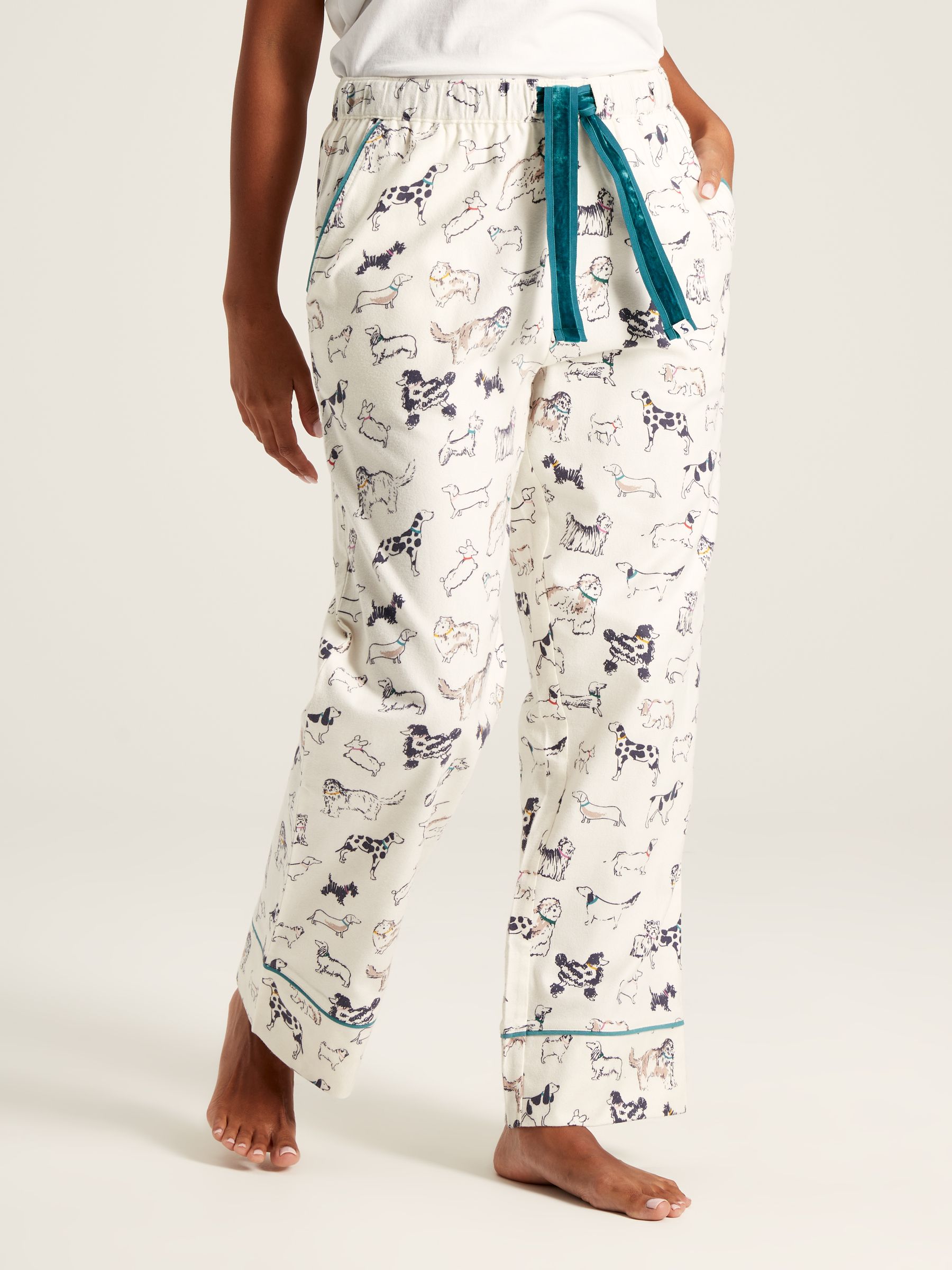 Stella Cream Dog Print Cotton Pyjama Bottoms Joules