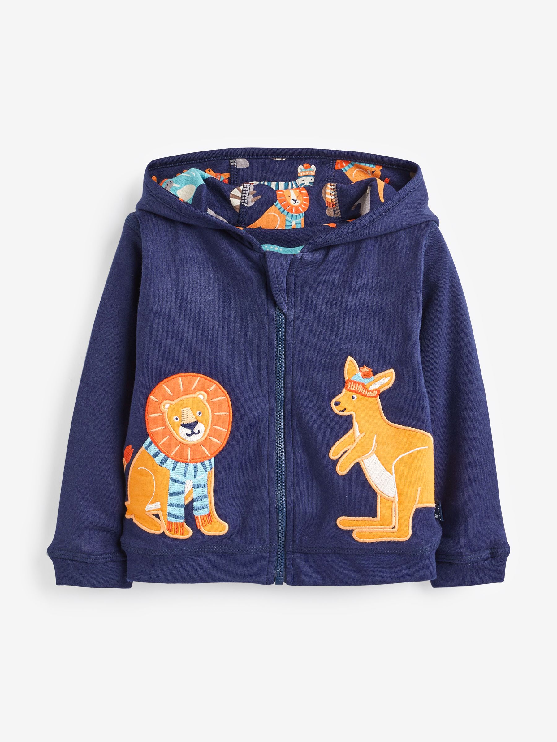 Lion & Kangaroo Appliqué Reversible Hoodie in Navy - Image 1 of 2