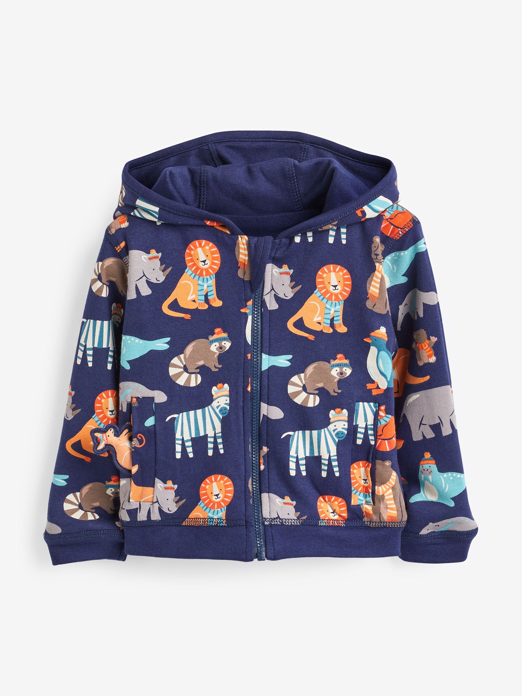Lion & Kangaroo Appliqué Reversible Hoodie in Navy - Image 2 of 2