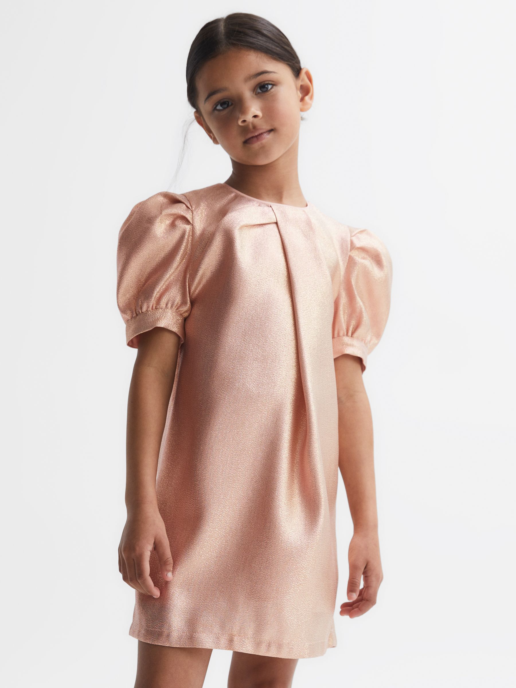 4-9 yrs Metallic Puff Sleeve Dress in Pink - Image 1 of 6