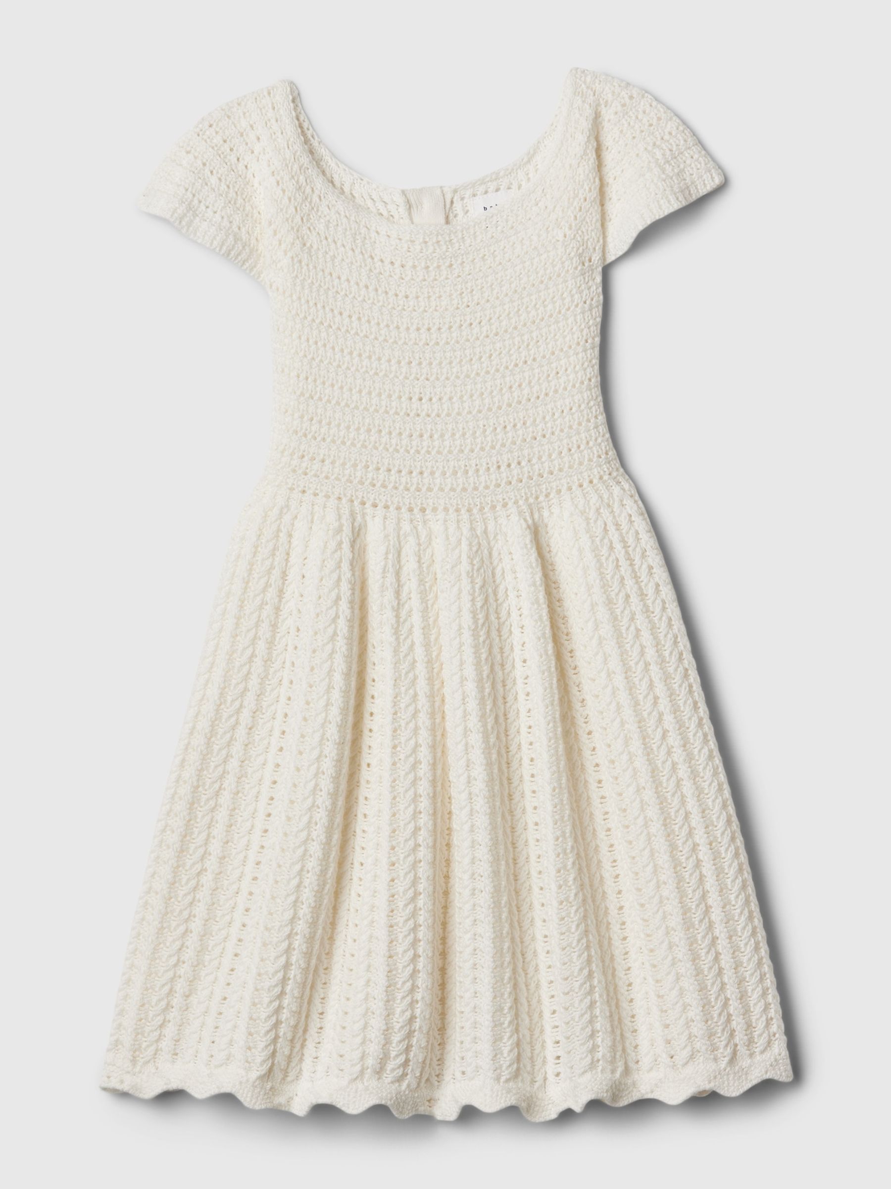 White Crochet Knit Short Sleeve Dress (Newborn-24mths) - Image 1 of 1