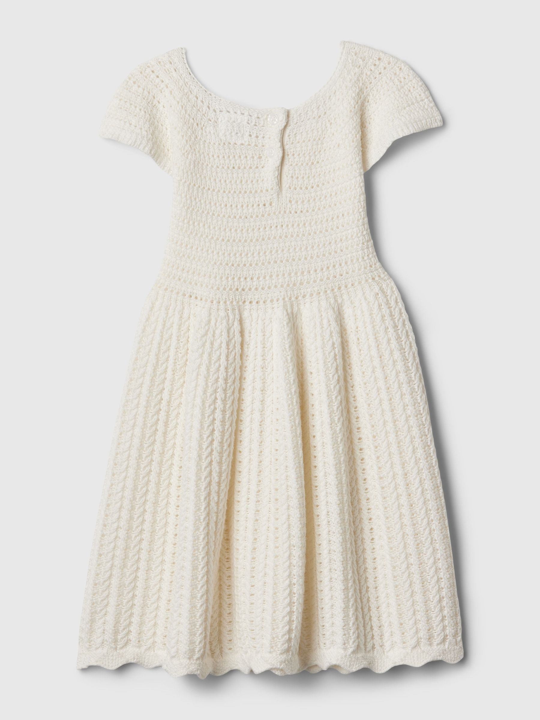 White Crochet Knit Short Sleeve Dress (Newborn-24mths) - Image 2 of 2