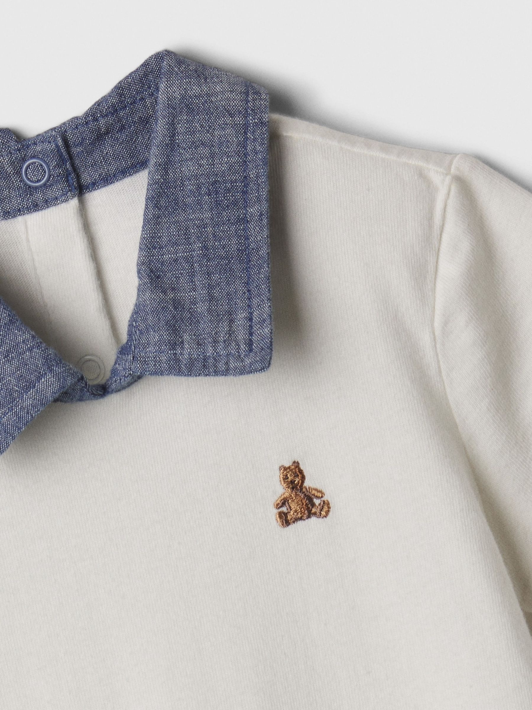 White Organic Cotton Brannan Bear Polo Baby Rompersuit (Newborn-24mths) - Image 3 of 3