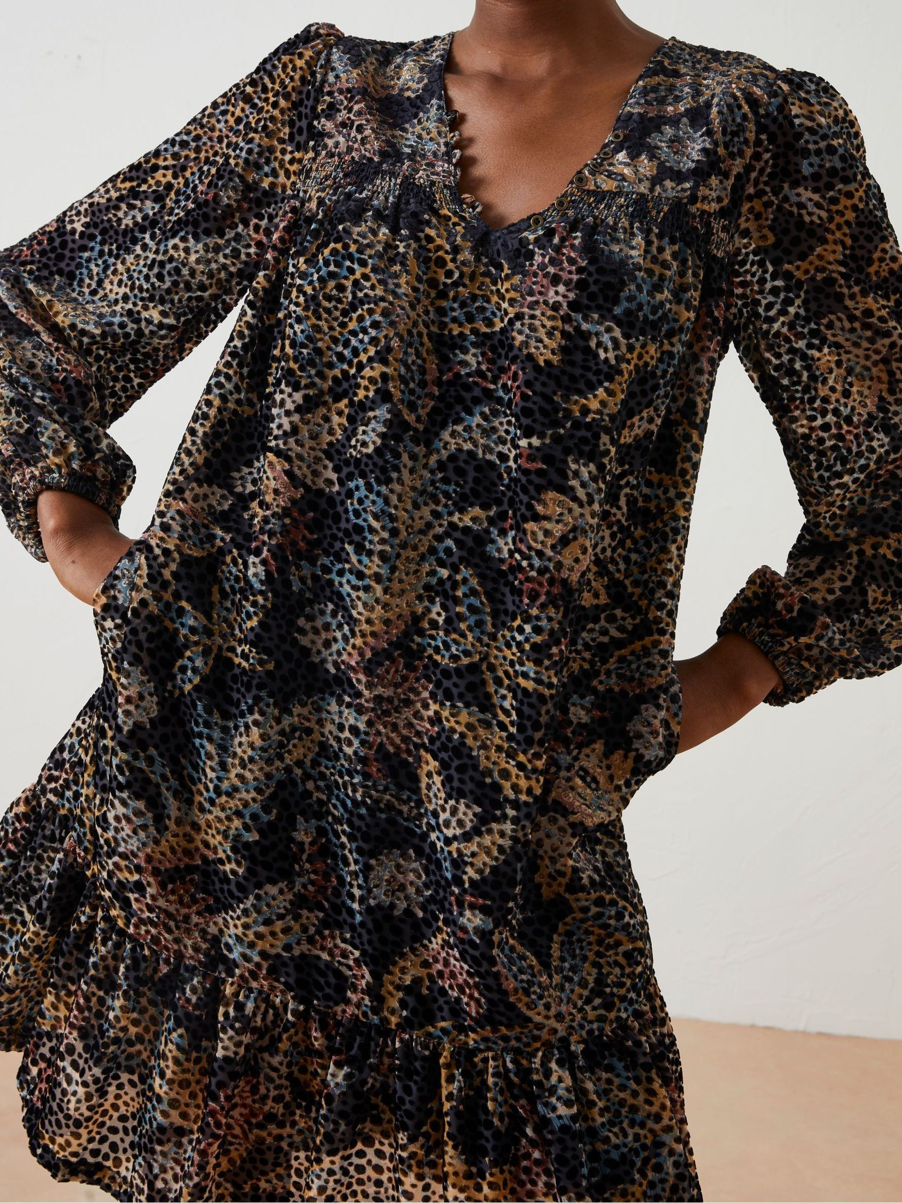 Black Poplar Floral Devore Swing Dress - Image 5 of 7