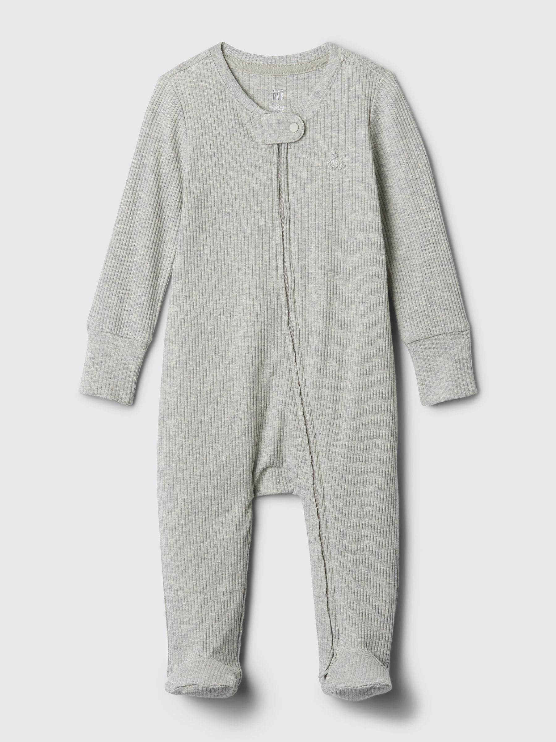 Grey First Favourites Ribbed Footed Sleepsuit (Newborn-9mths) - Image 1 of 1