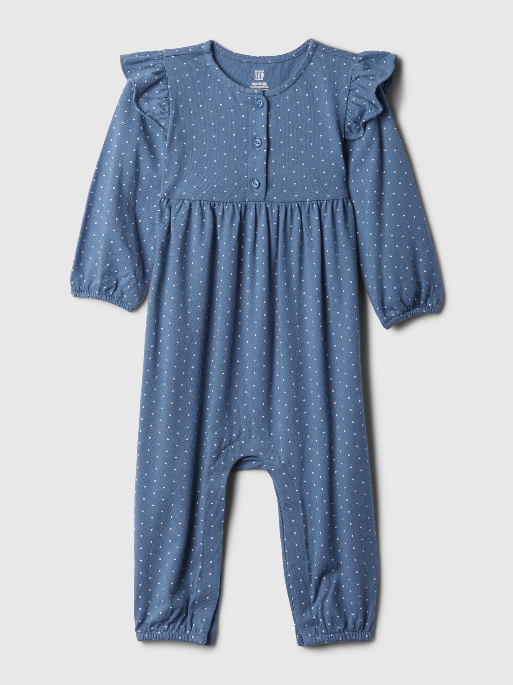 Blue Organic Cotton Flutter Long Sleeve Sleepsuit (Newborn-24mths) - Image 1 of 2