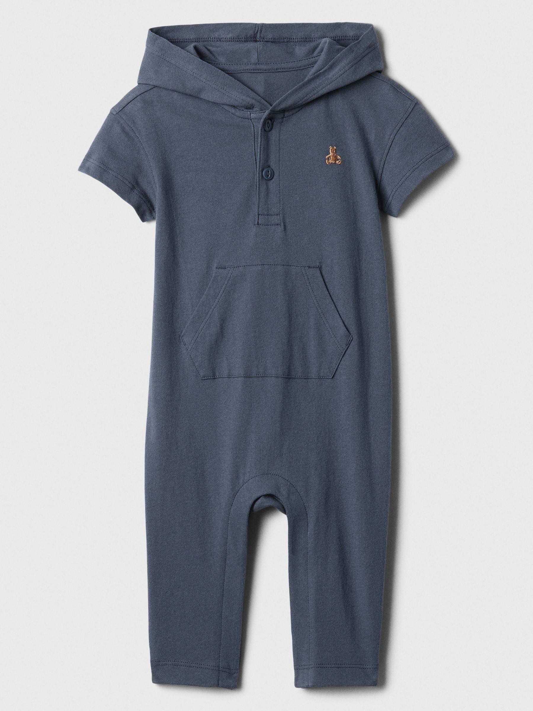 Blue Brannan Bear Short Sleeve Hooded Baby Romper (Newborn-24mths) - Image 1 of 1