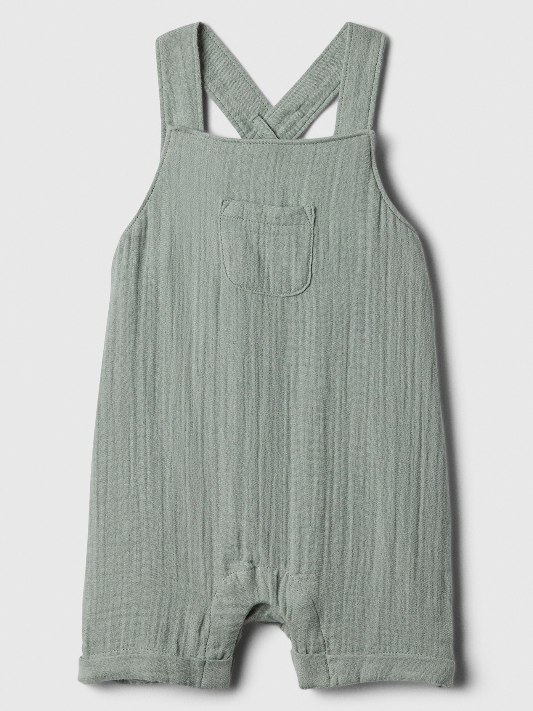 Green Crinkle Cotton Square Neck Baby Dungarees (Newborn-24mths) - Image 1 of 1
