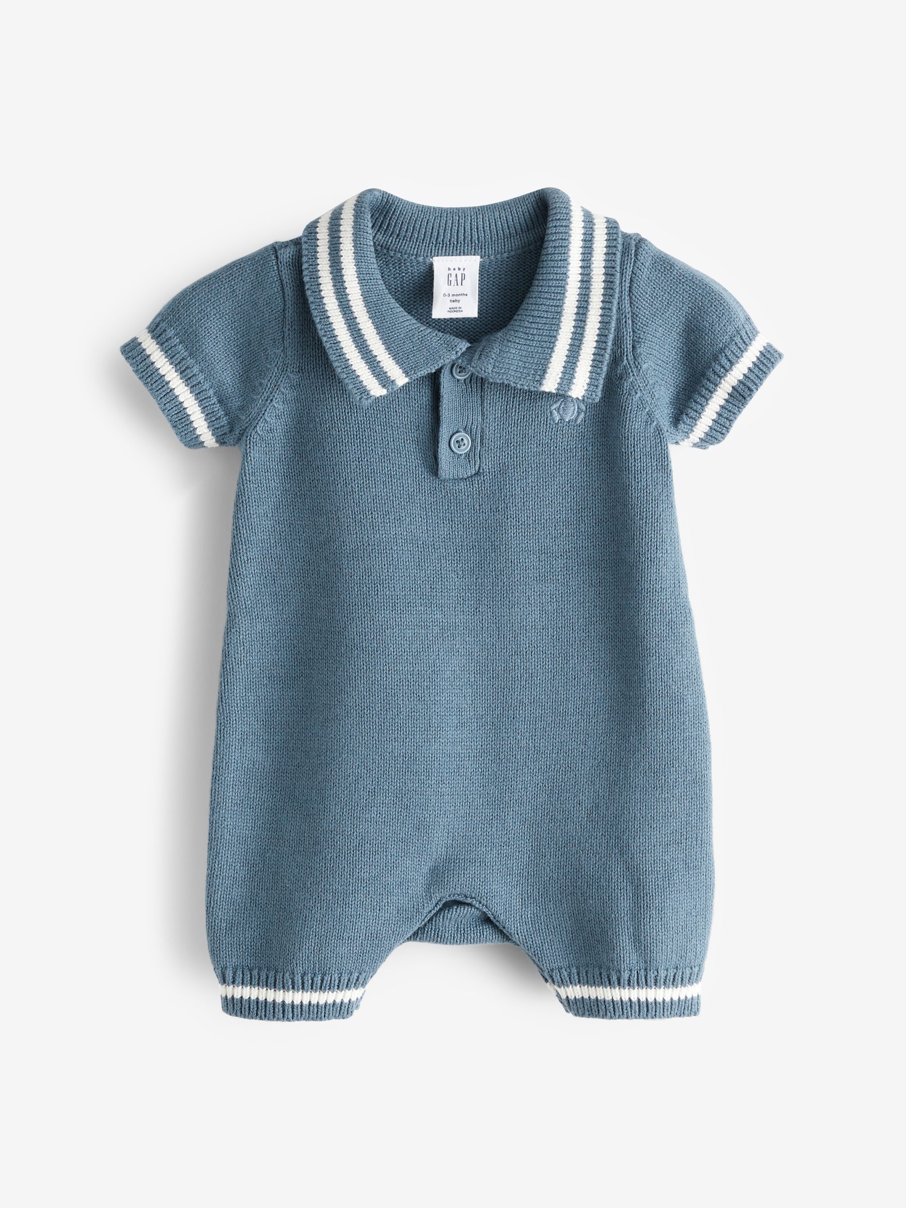 Blue Brannan Bear Baby Knitted Short Sleeve Collared Rompersuit (Newborn-24mths) - Image 1 of 1