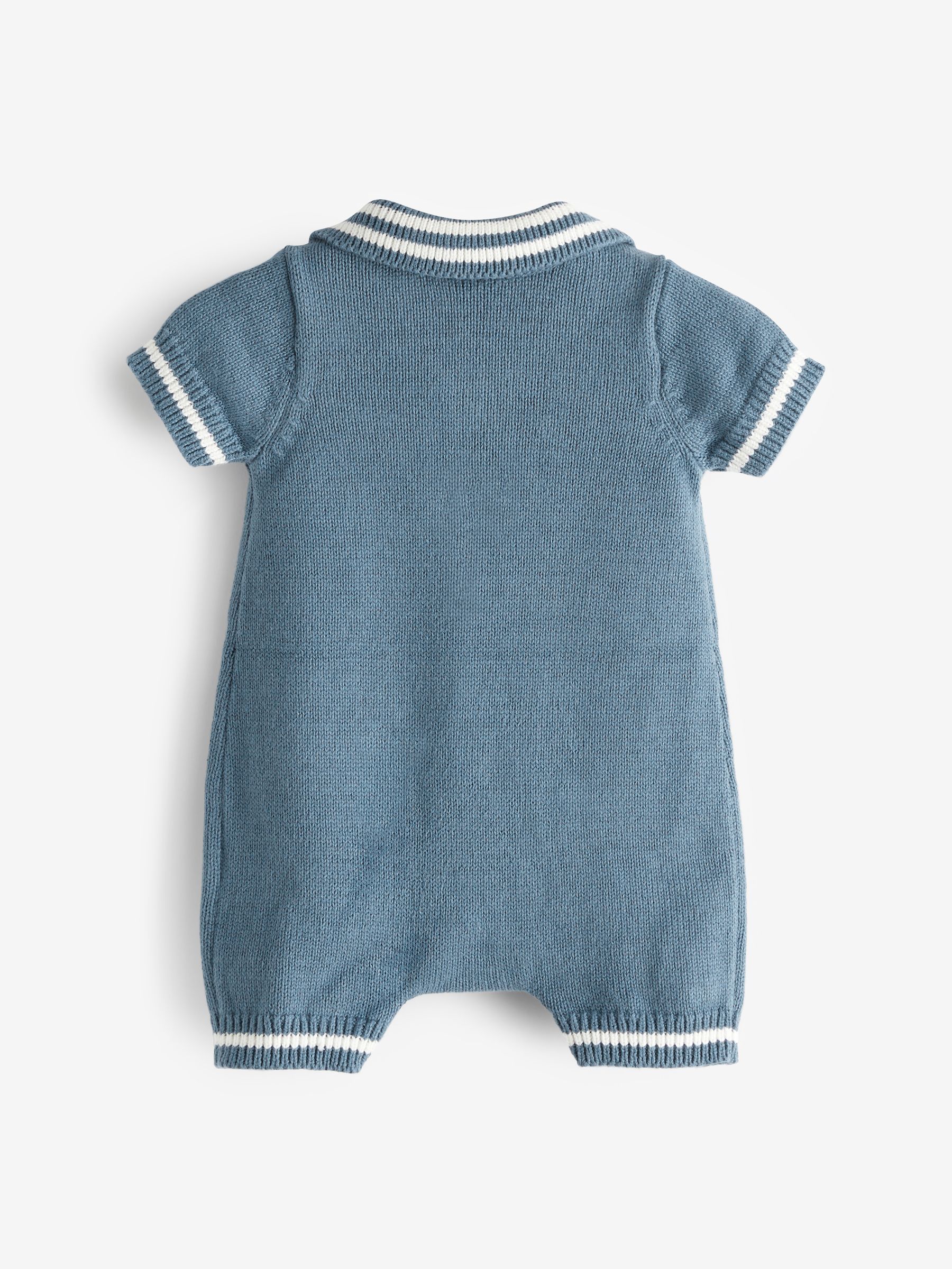 Blue Brannan Bear Baby Knitted Short Sleeve Collared Rompersuit (Newborn-24mths) - Image 2 of 3