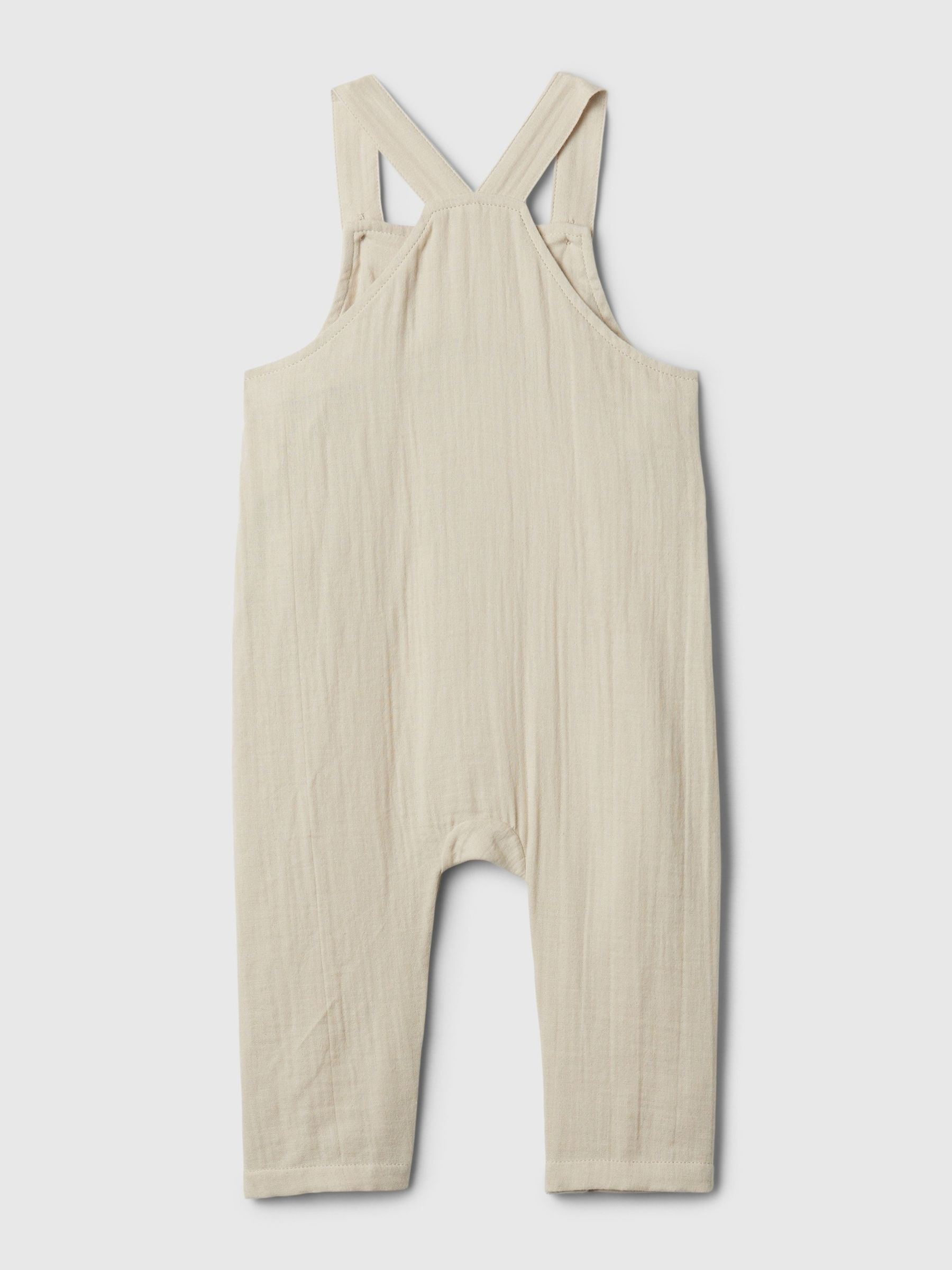 Beige Brannan Bear Crinkle Cotton Square Neck Baby Dungarees (Newborn-24mths) - Image 2 of 2