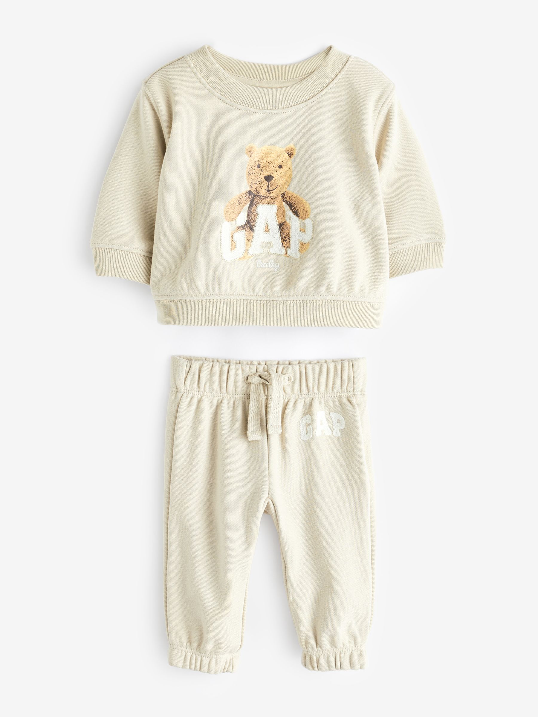 Beige Cotton Brannan Bear Crew Neck Baby Sweater and Jogger Set (Newborn-24mths) - Image 1 of 3