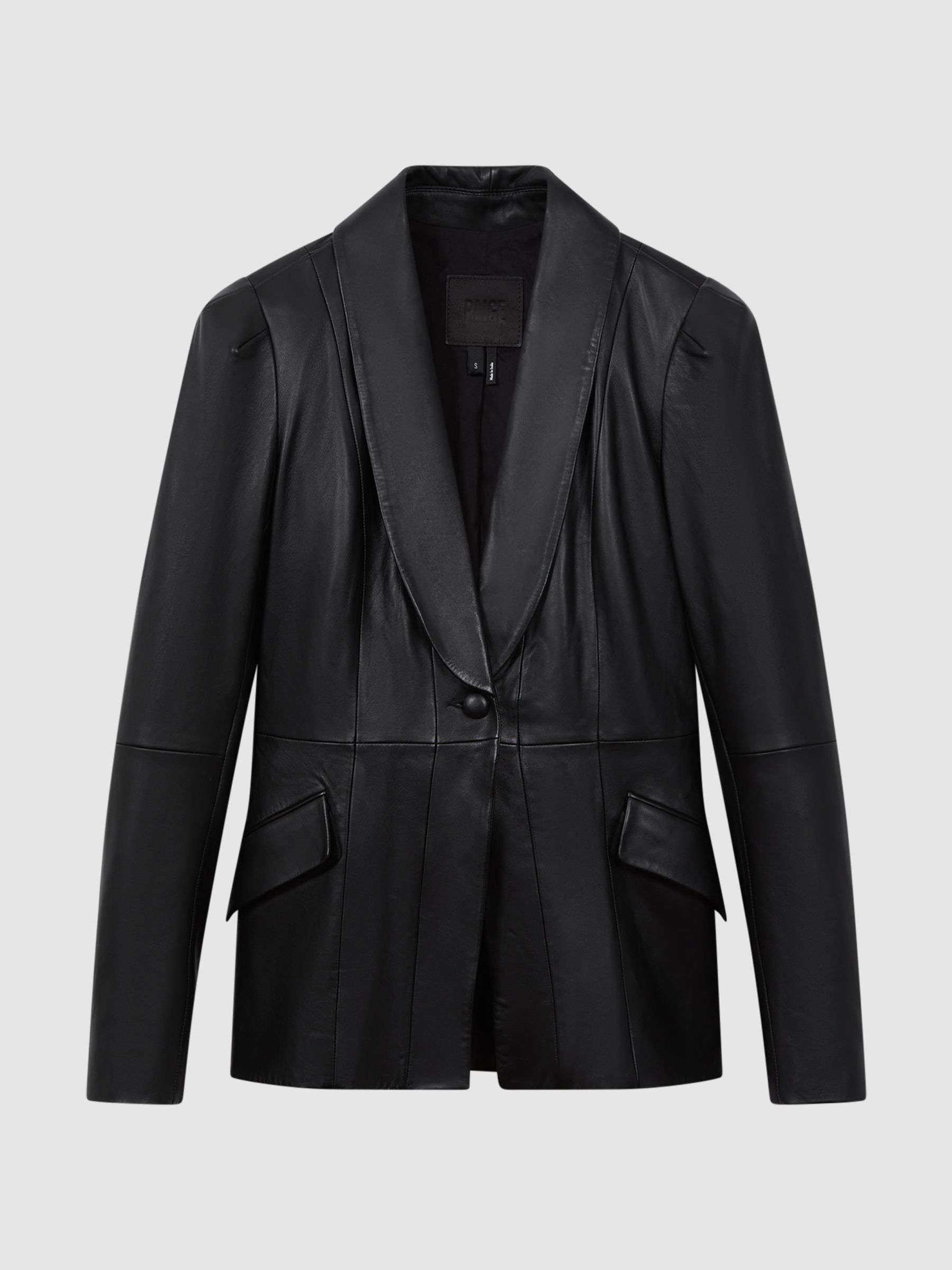 Paige Leather Single Breasted Jacket in Black - Image 2 of 8