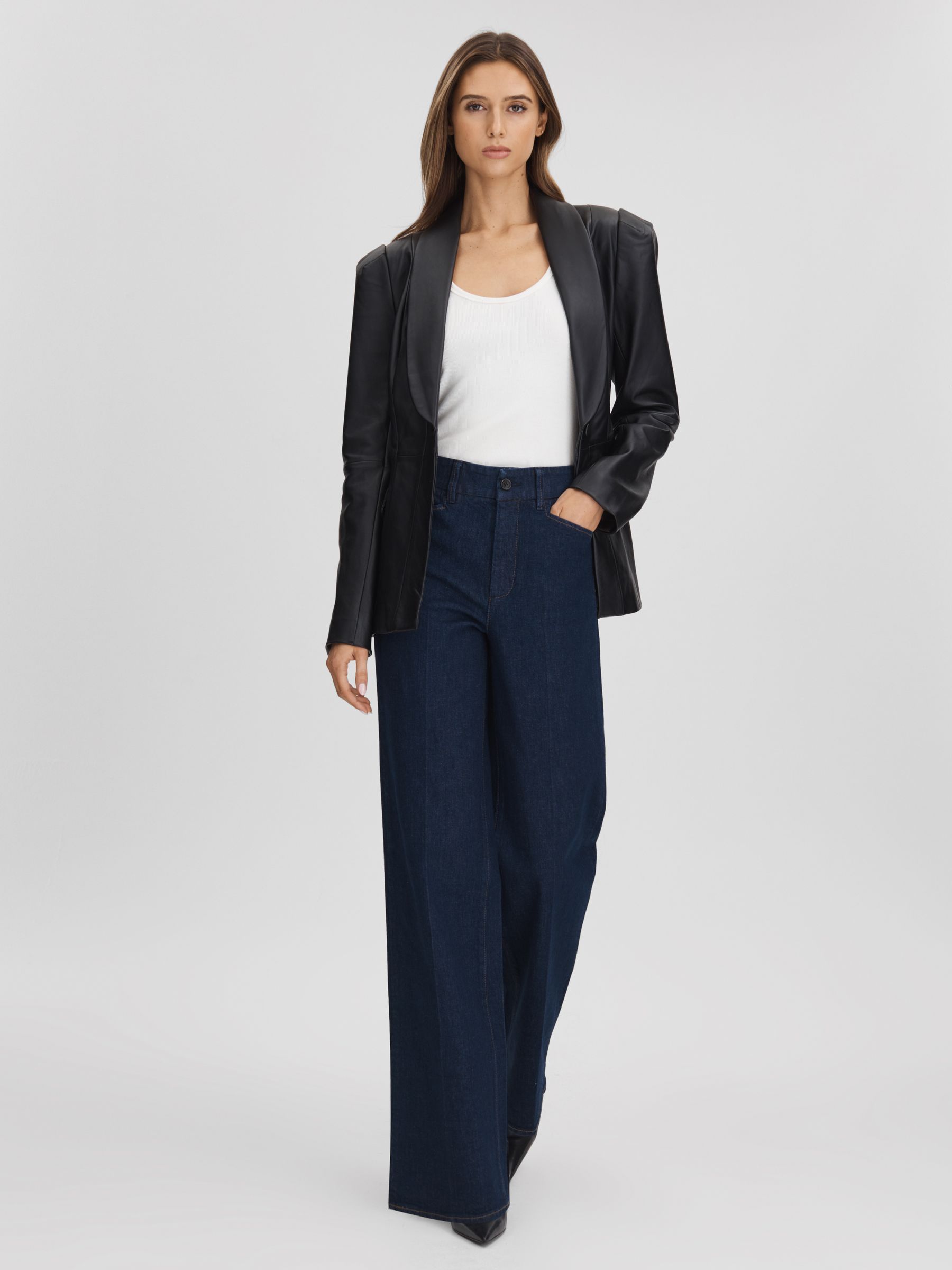 Paige Leather Single Breasted Jacket in Black - Image 3 of 8