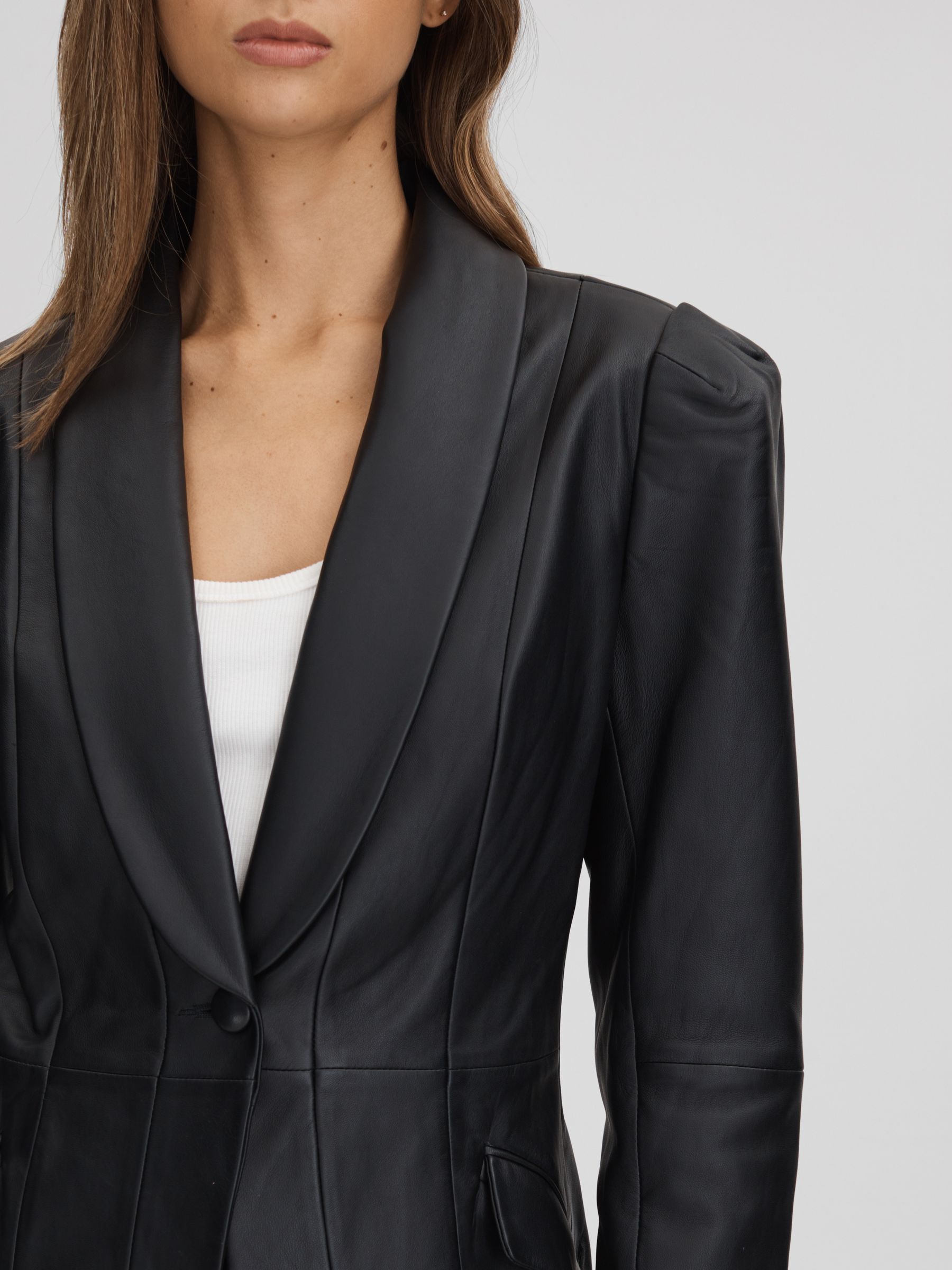 Paige Leather Single Breasted Jacket in Black - Image 4 of 8