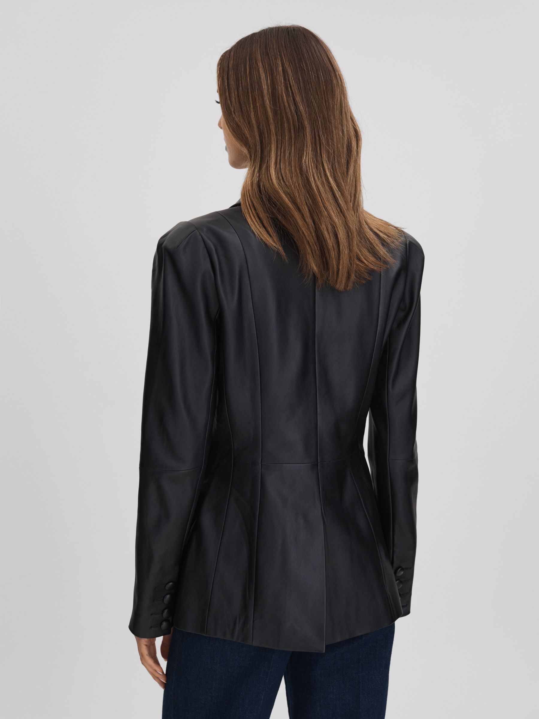 Paige Leather Single Breasted Jacket in Black - Image 6 of 8