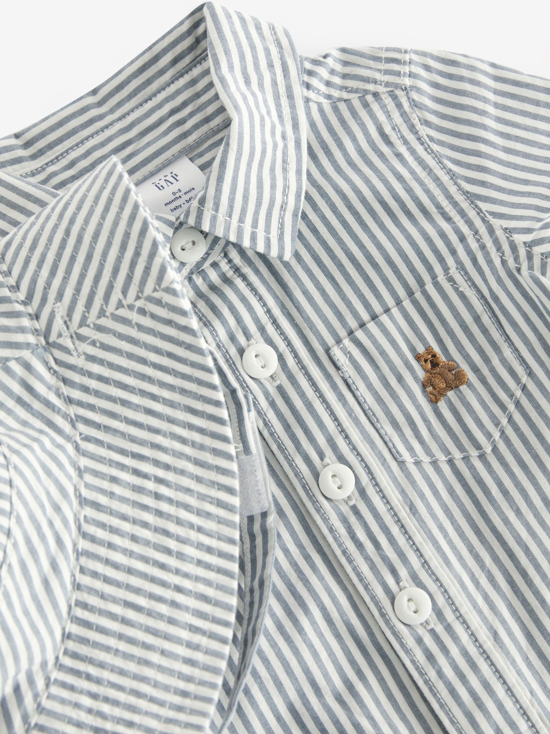 Blue Stripe Brannan Bear Pocket Button Up Baby Rompersuit Set (Newborn-24mths) - Image 3 of 3
