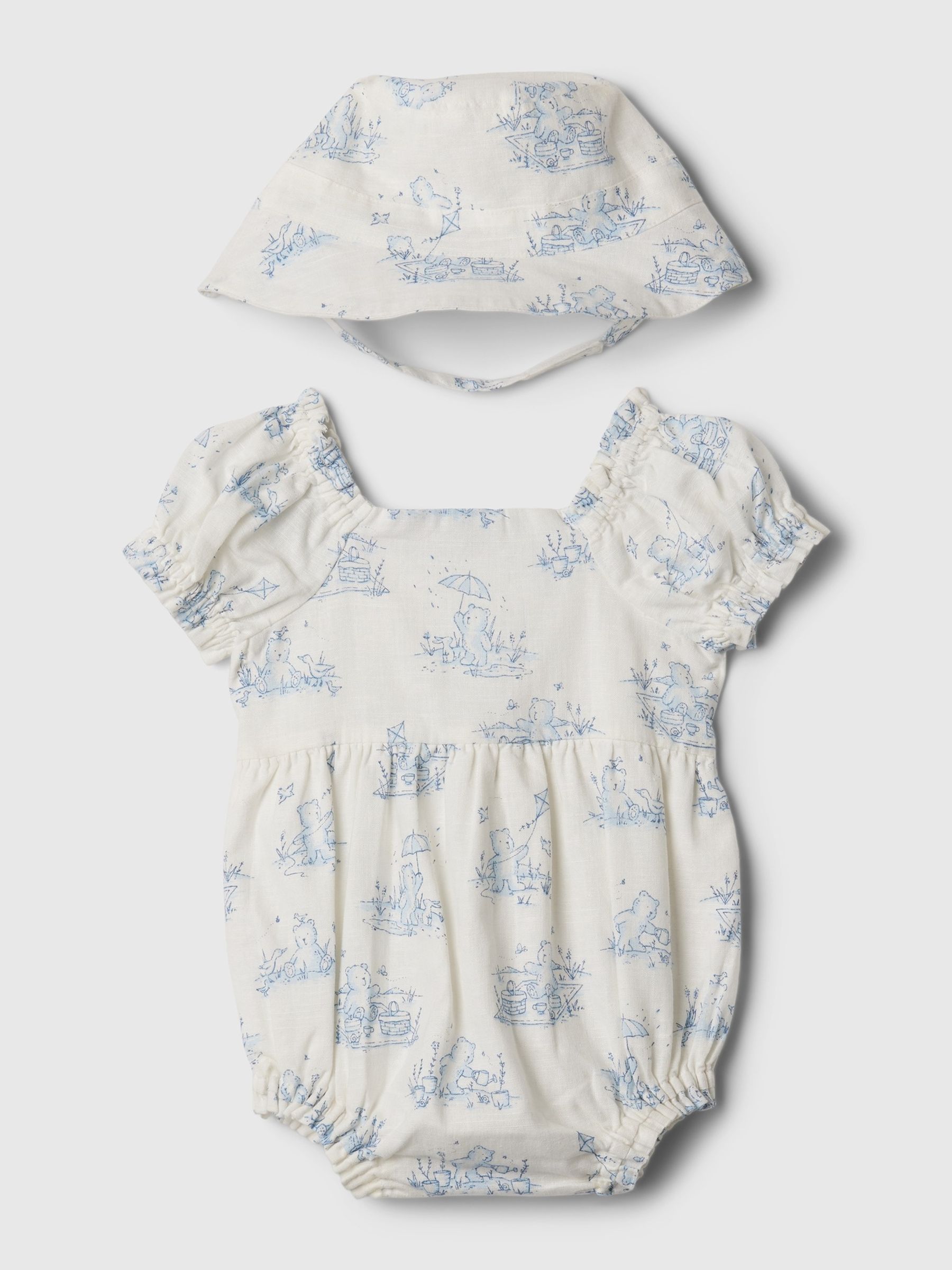 White Brannan Bear Baby Print Puff Sleeve Outfit Set (Newborn-24mths) - Image 1 of 1