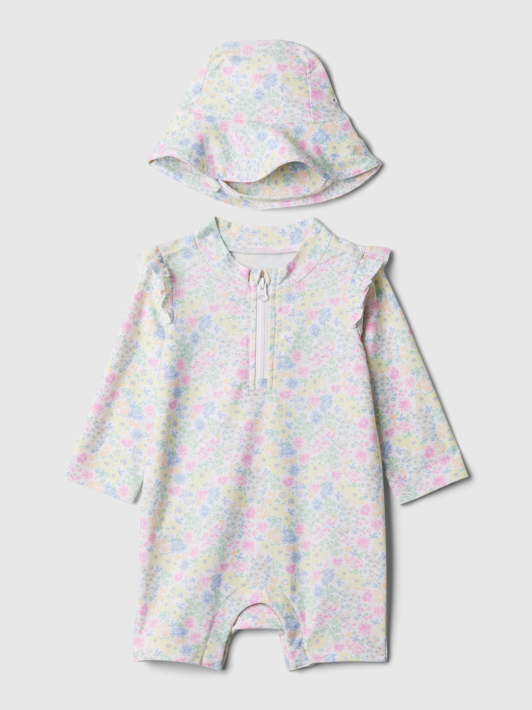 White Floral All in One Baby Swimsuit (Newborn-24mths) - Image 1 of 2
