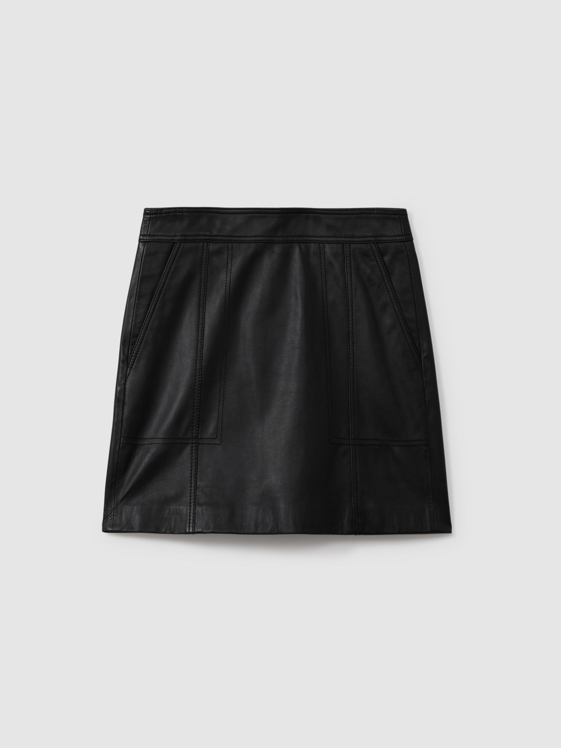 Leather High Rise Mini Skirt in Black - Image 2 of 8