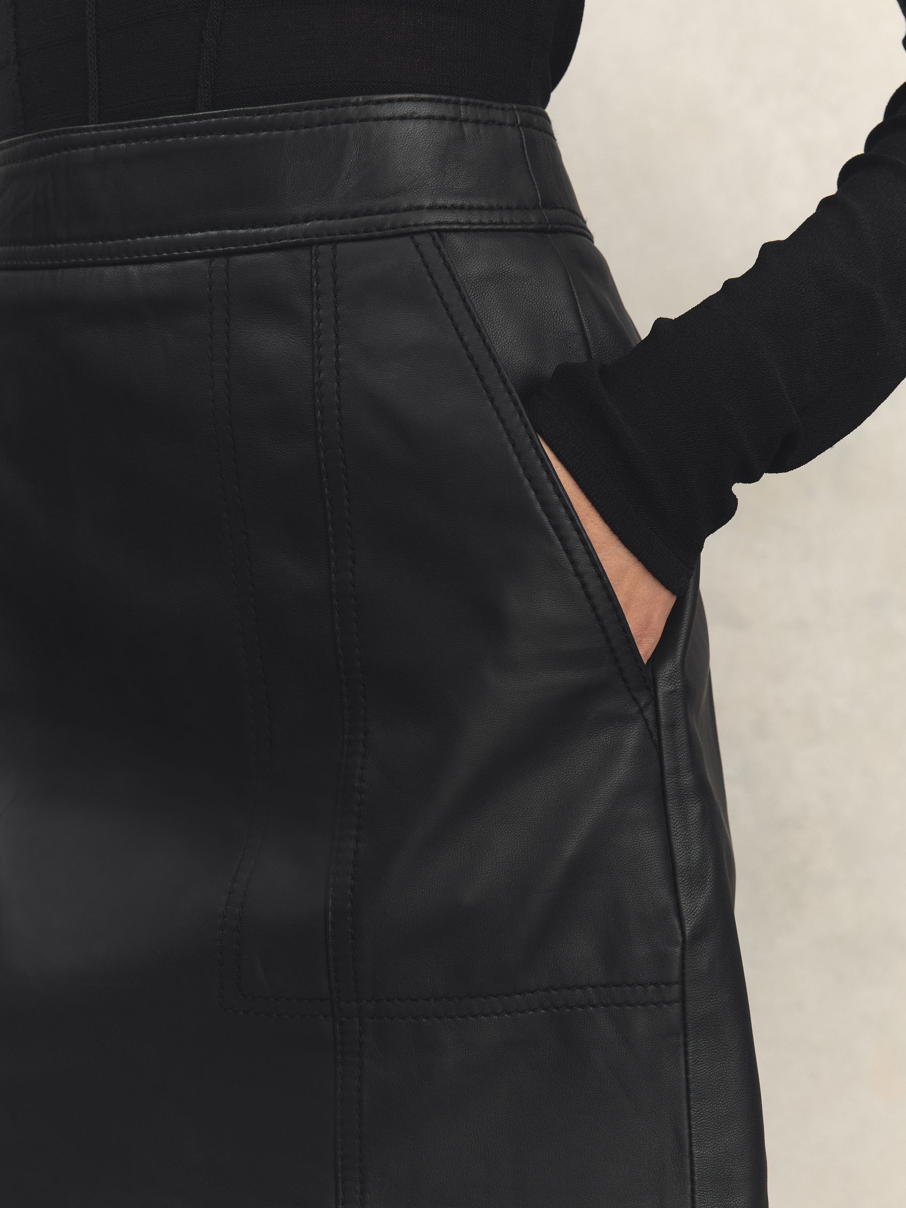 Leather High Rise Mini Skirt in Black - Image 6 of 8