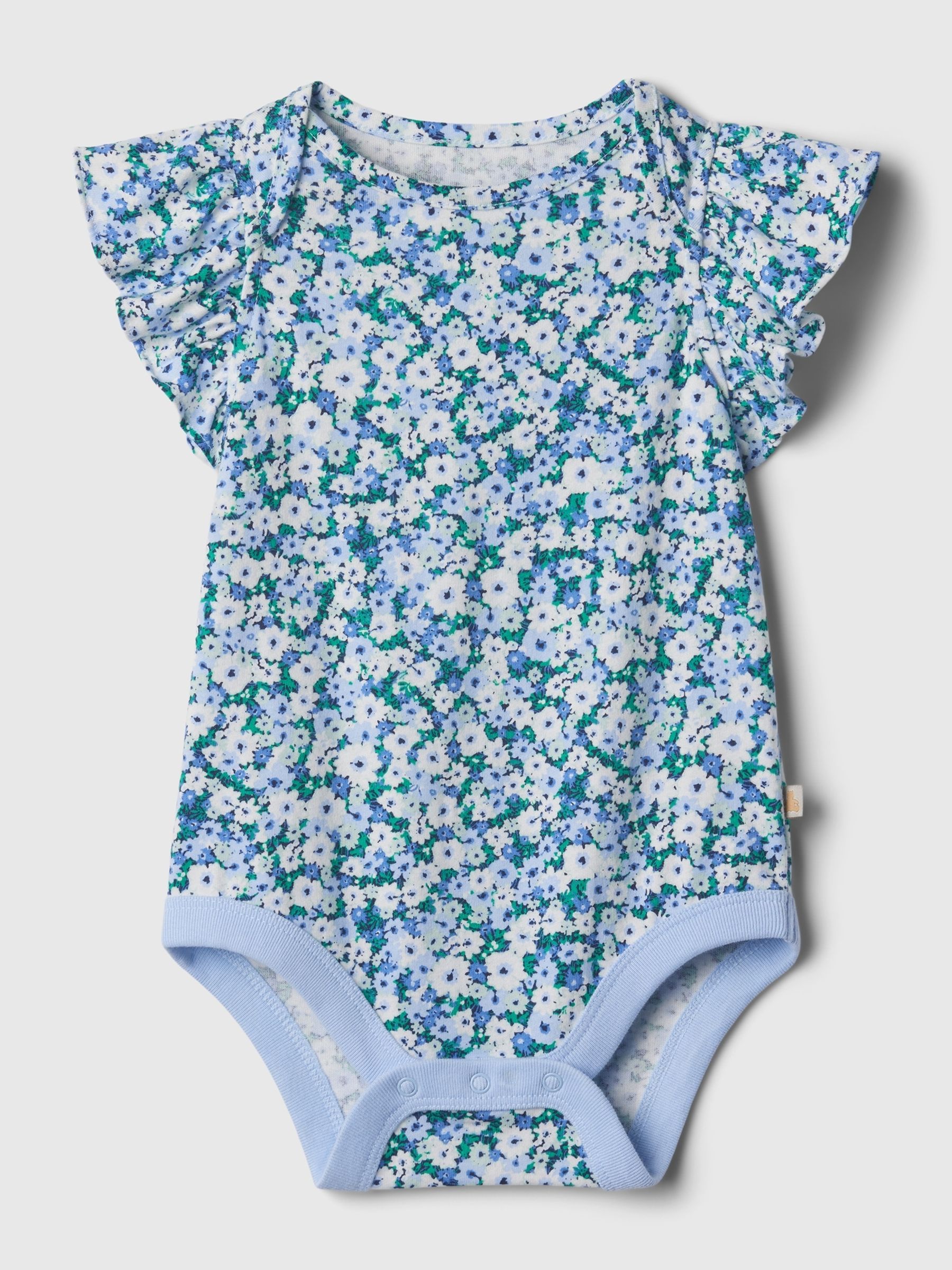 Blue Floral Print Crew Neck Flutter Sleeve Bodysuit (Newborn-5yrs) - Image 1 of 1
