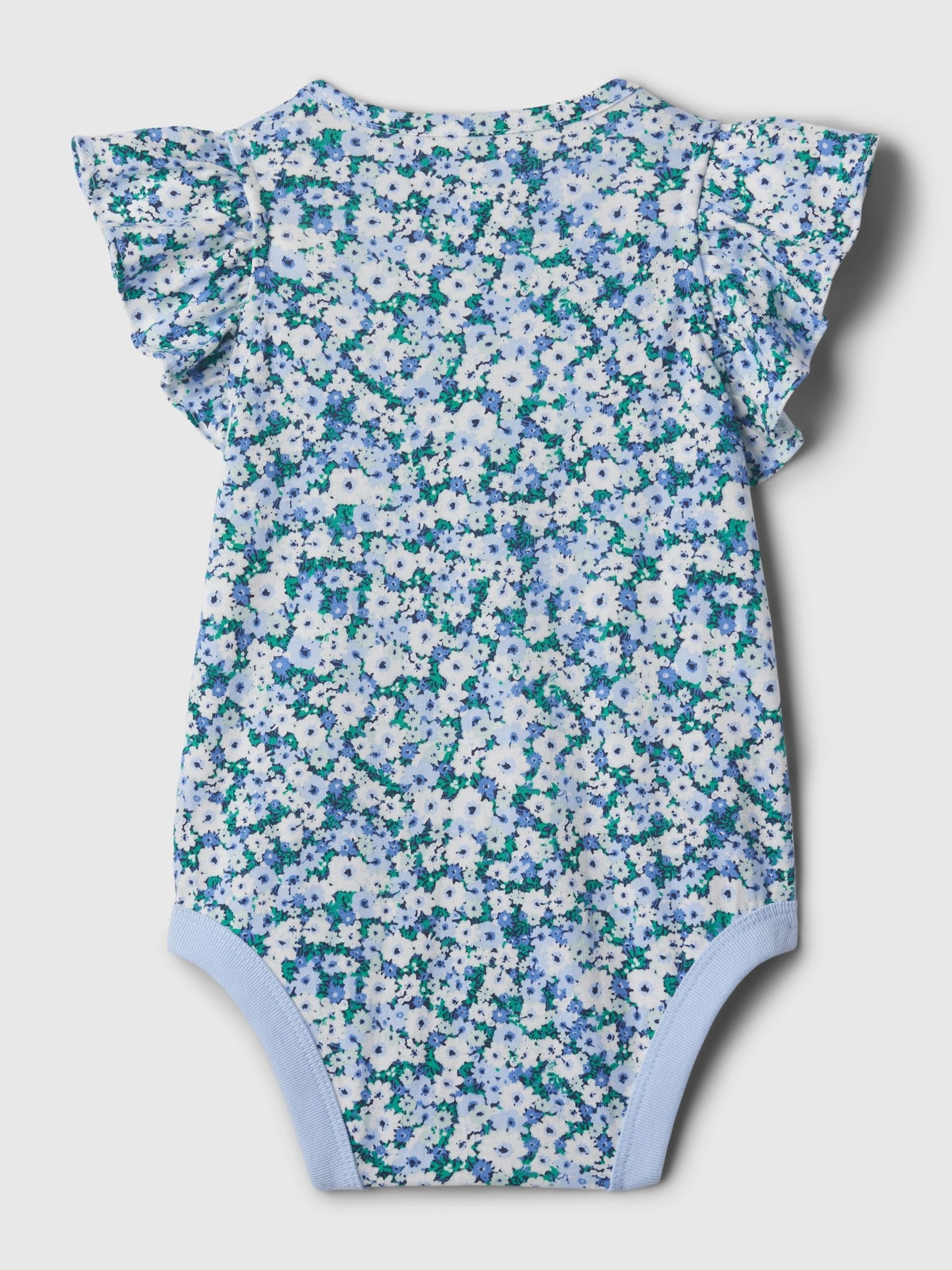 Blue Floral Print Crew Neck Flutter Sleeve Bodysuit (Newborn-5yrs) - Image 2 of 2