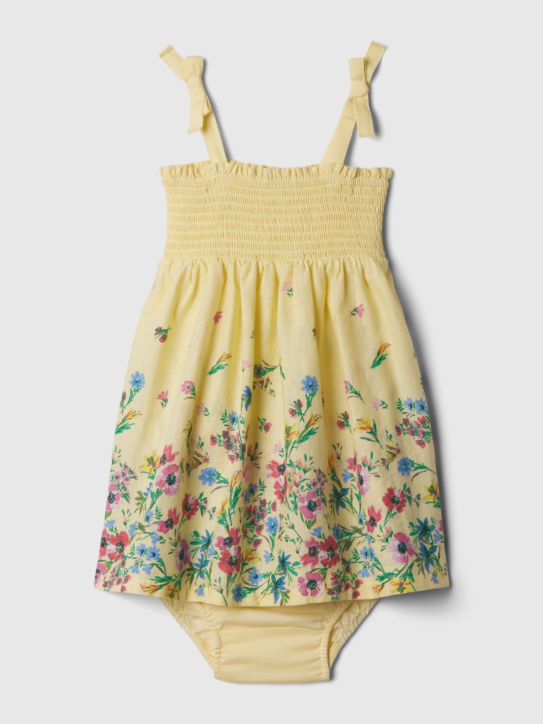Yellow Baby Linen-Cotton Blend Smocked Dress - Image 1 of 1