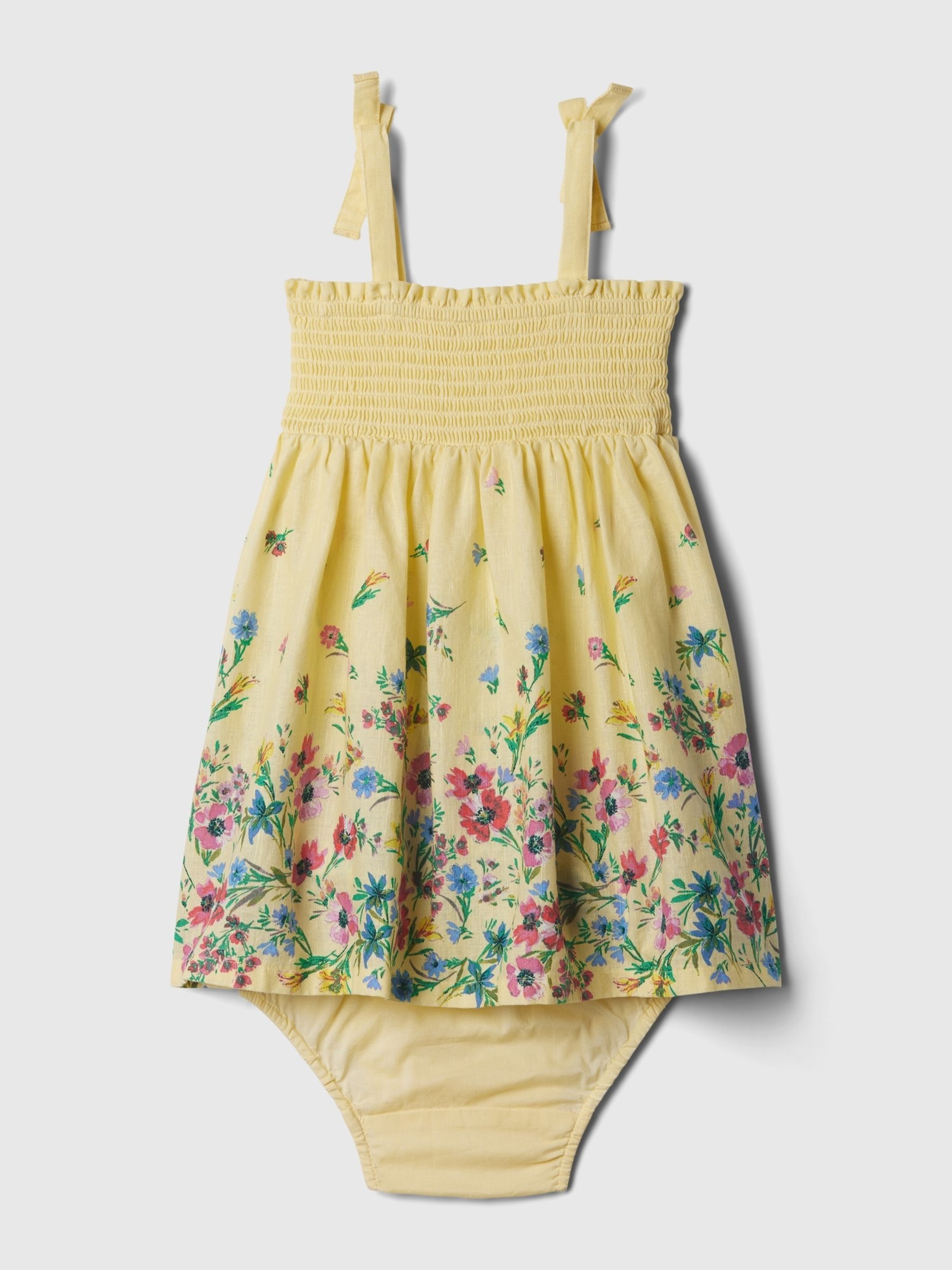 Yellow Baby Linen-Cotton Blend Smocked Dress - Image 2 of 2