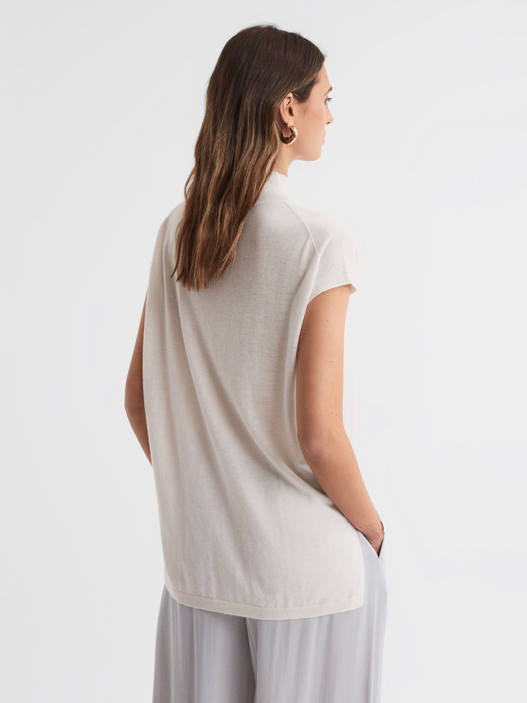 Wool Funnel Neck Sleeveless Jumper in Stone - Image 6 of 6